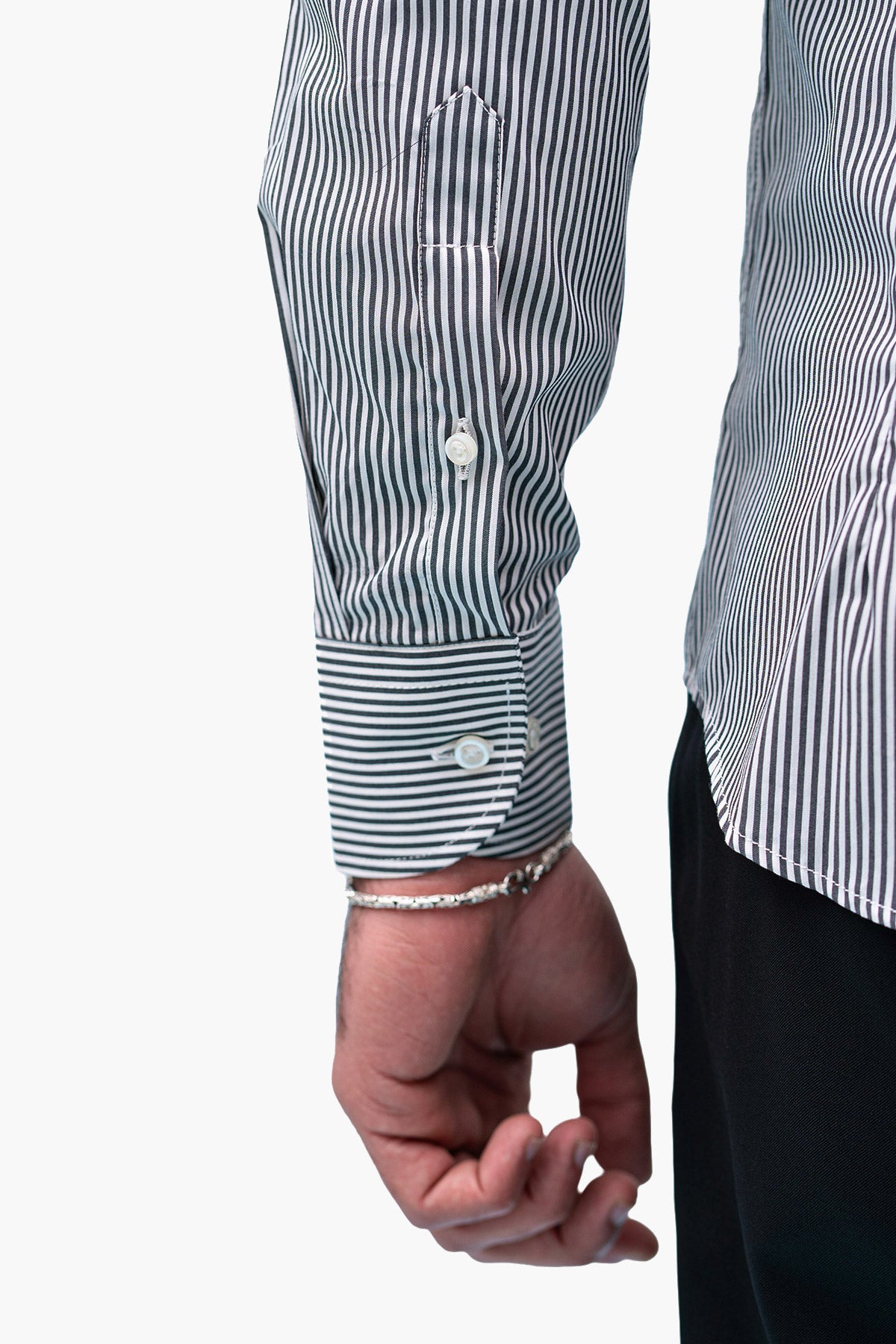 Camicia Uomo righe medie Slim fit cotone Elasticizzata Collo semi francese casual e elegante
