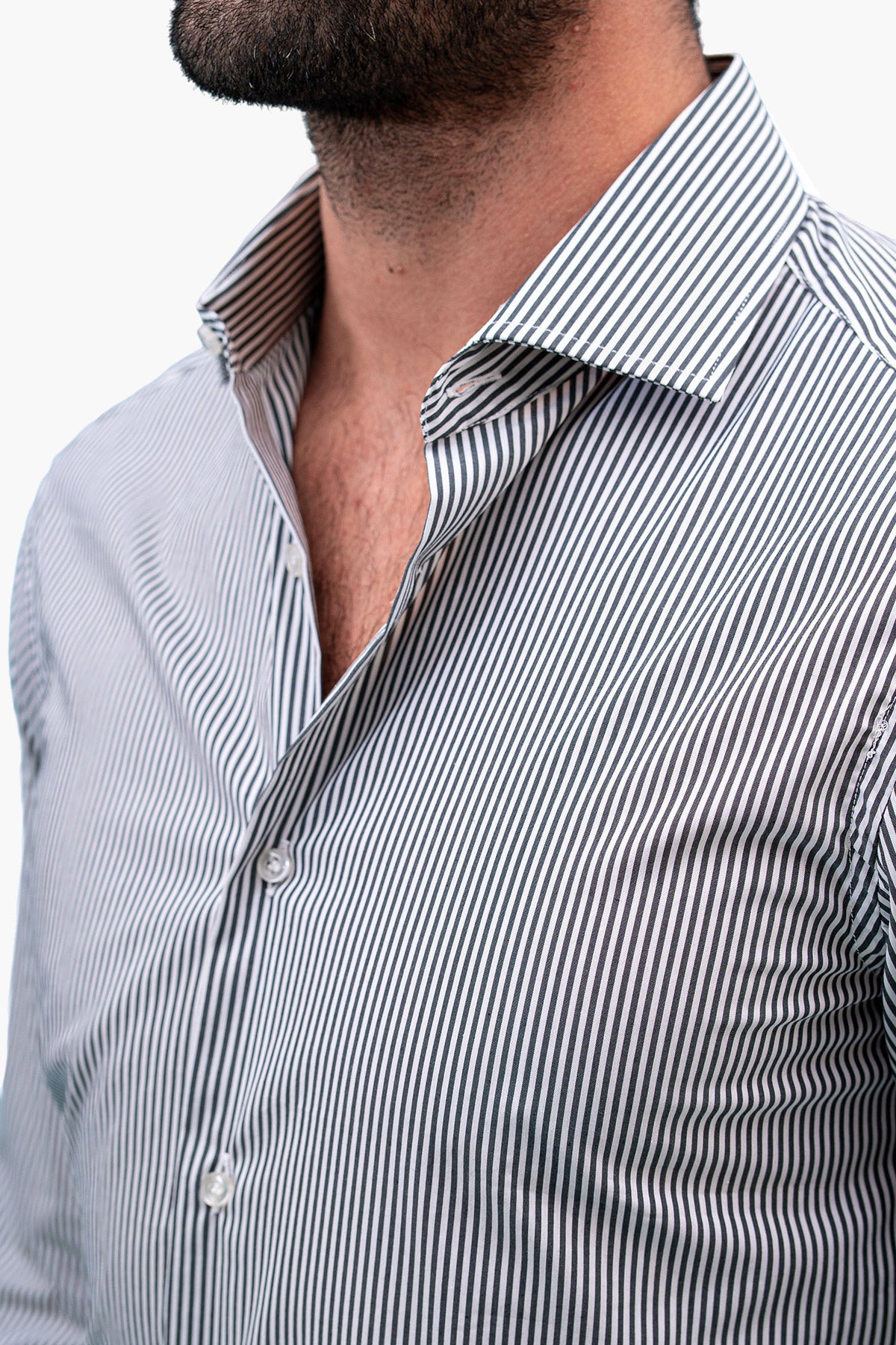 Camicia Uomo righe medie Slim fit cotone Elasticizzata Collo semi francese casual e elegante