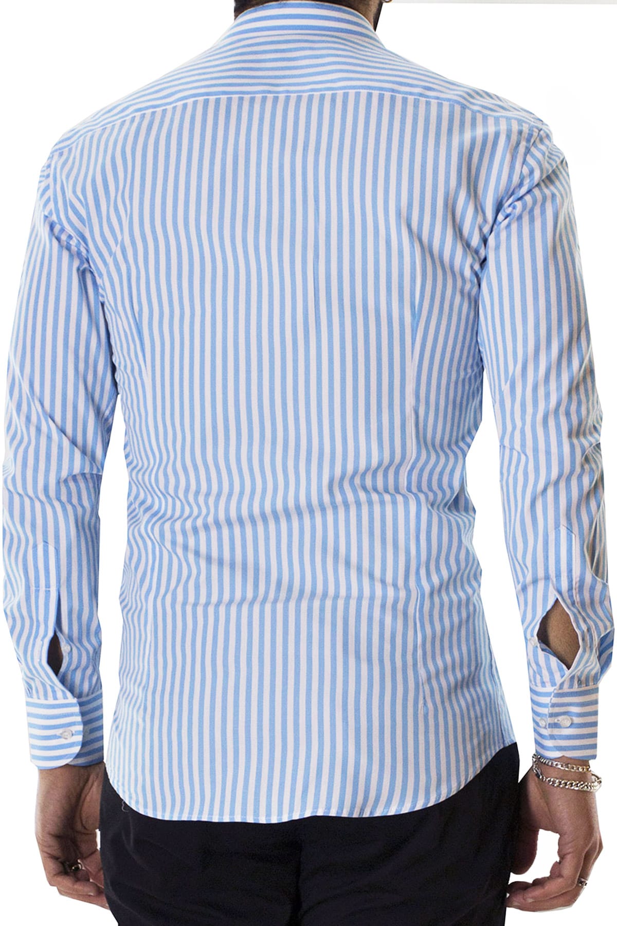 Camicia Uomo righe Larghe Slim fit  Collo semi francese 100% cotone made in italy