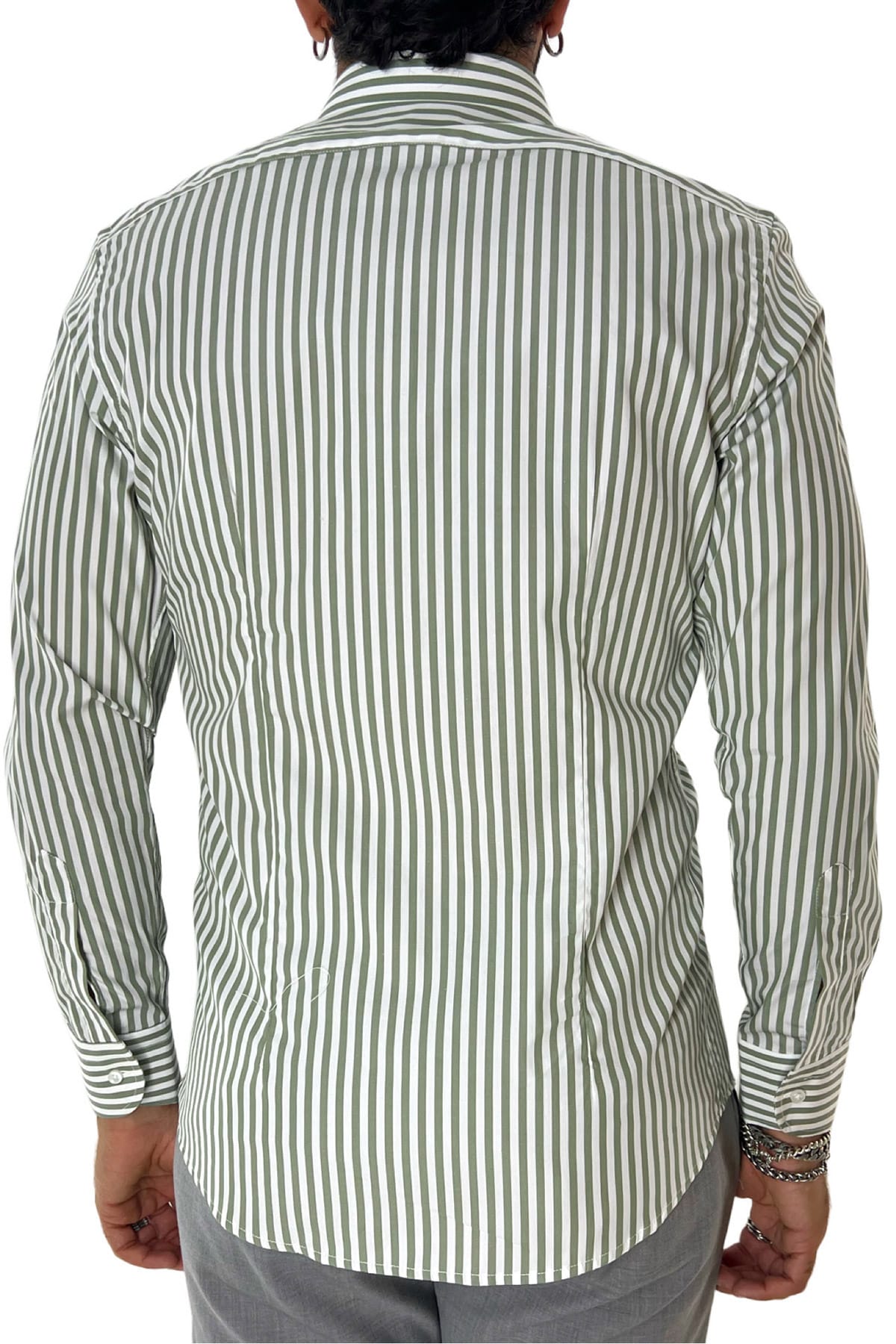 Camicia Uomo righe Larghe Slim fit  Collo semi francese 100% cotone made in italy