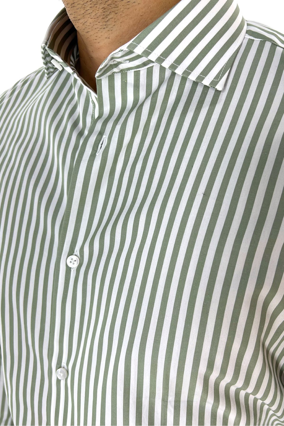 Camicia Uomo righe Larghe Slim fit  Collo semi francese 100% cotone made in italy
