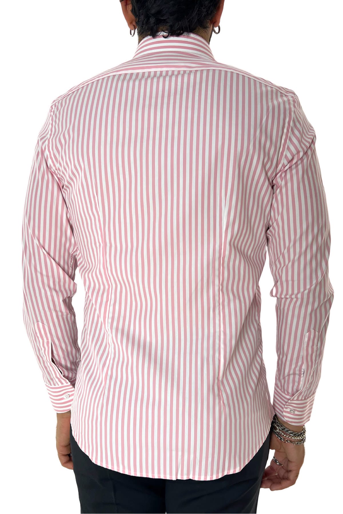 Camicia Uomo righe Larghe Slim fit  Collo semi francese 100% cotone made in italy