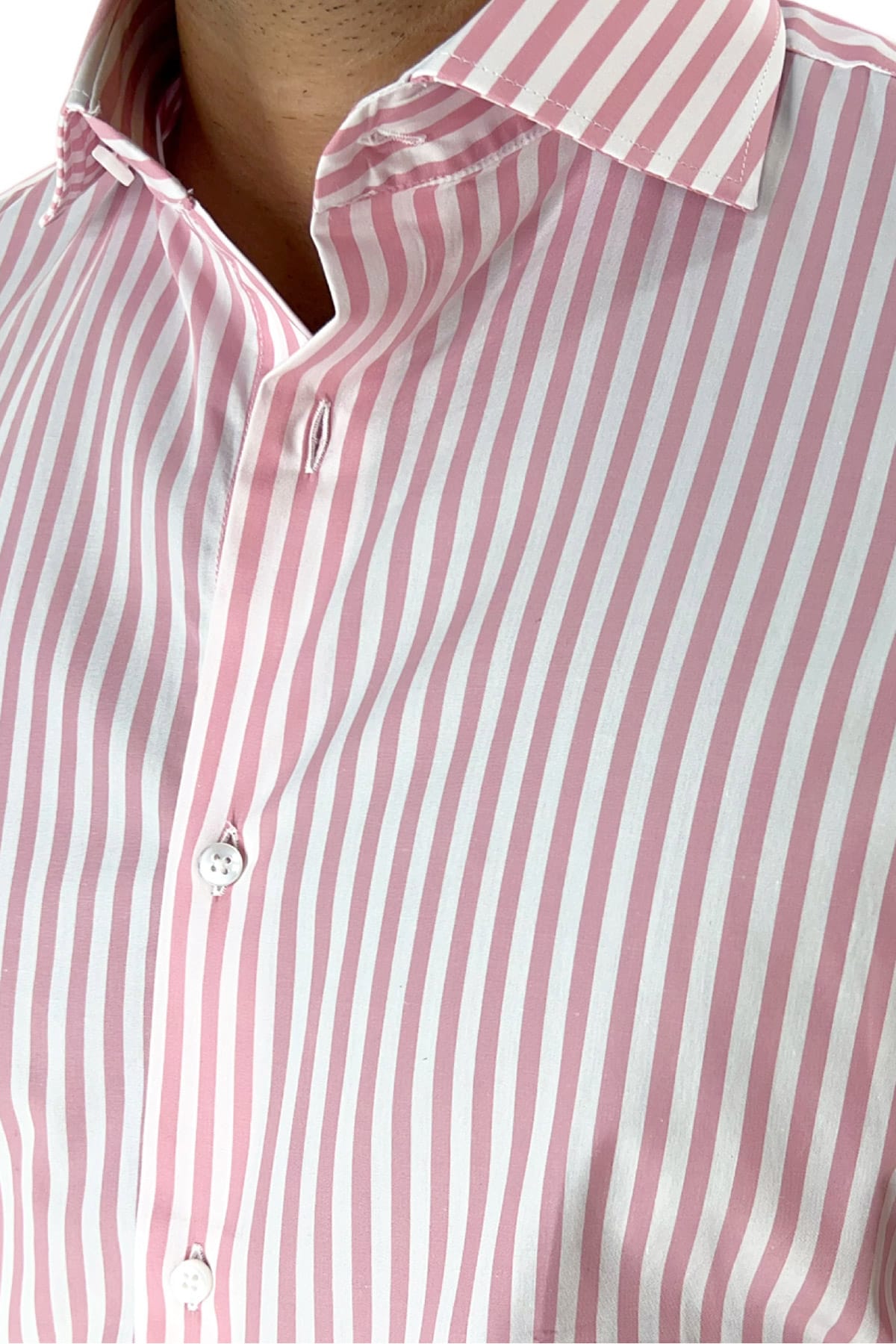 Camicia Uomo righe Larghe Slim fit  Collo semi francese 100% cotone made in italy