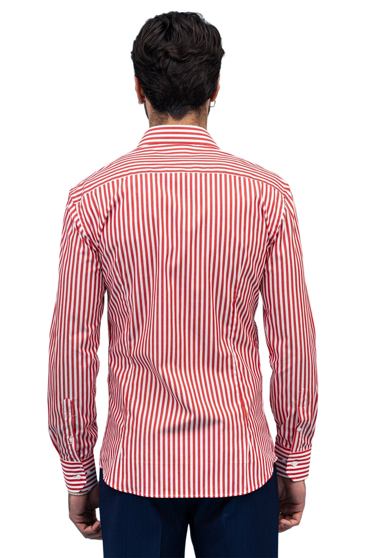 Camicia Uomo righe Larghe Slim fit  Collo semi francese 100% cotone made in italy