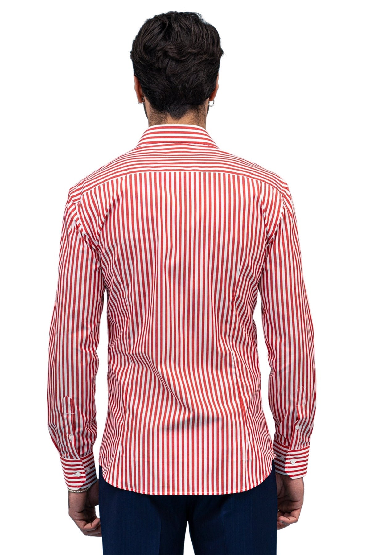 Camicia Uomo righe Larghe Slim fit  Collo semi francese 100% cotone made in italy