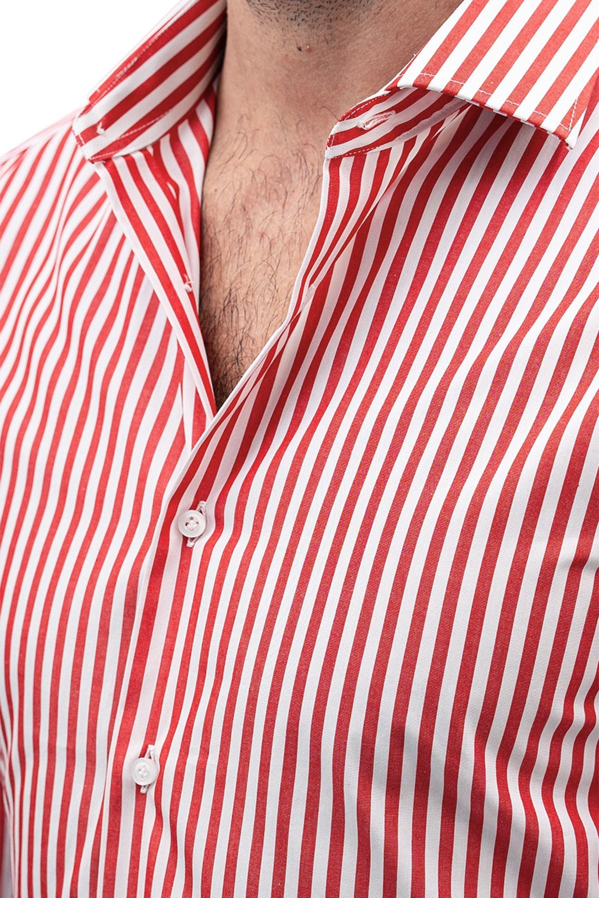 Camicia Uomo righe Larghe Slim fit  Collo semi francese 100% cotone made in italy