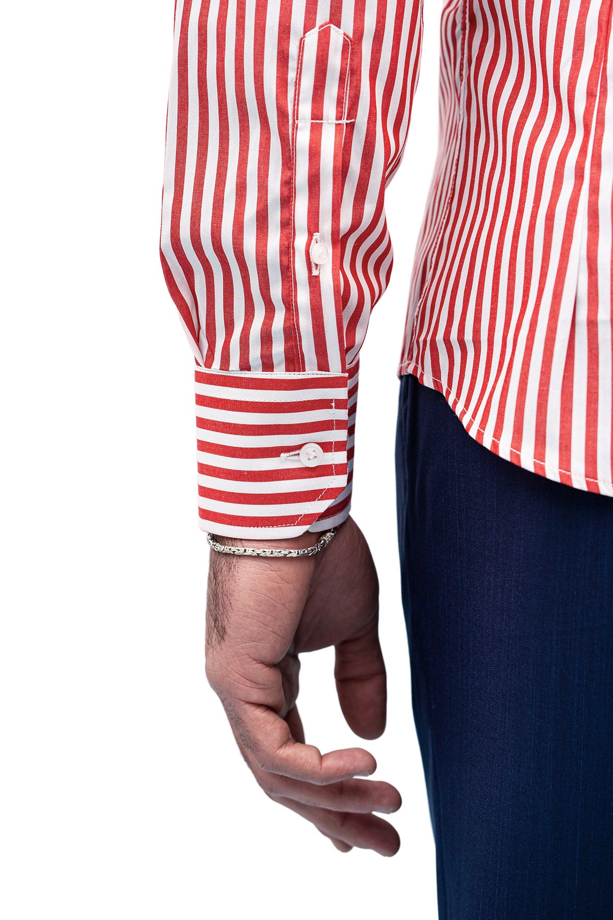 Camicia Uomo righe Larghe Slim fit  Collo semi francese 100% cotone made in italy