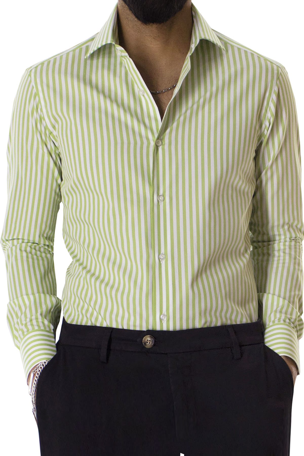 Camicia Uomo righe Larghe Slim fit  Collo semi francese 100% cotone made in italy