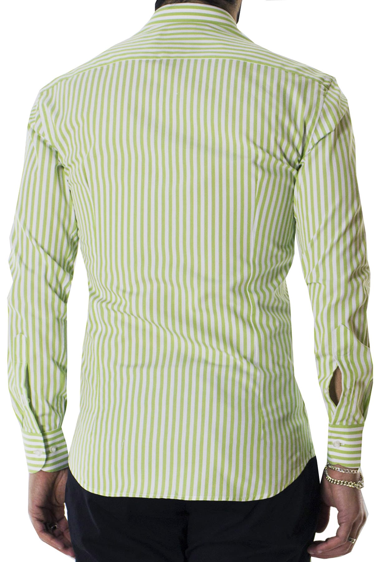 Camicia Uomo righe Larghe Slim fit  Collo semi francese 100% cotone made in italy