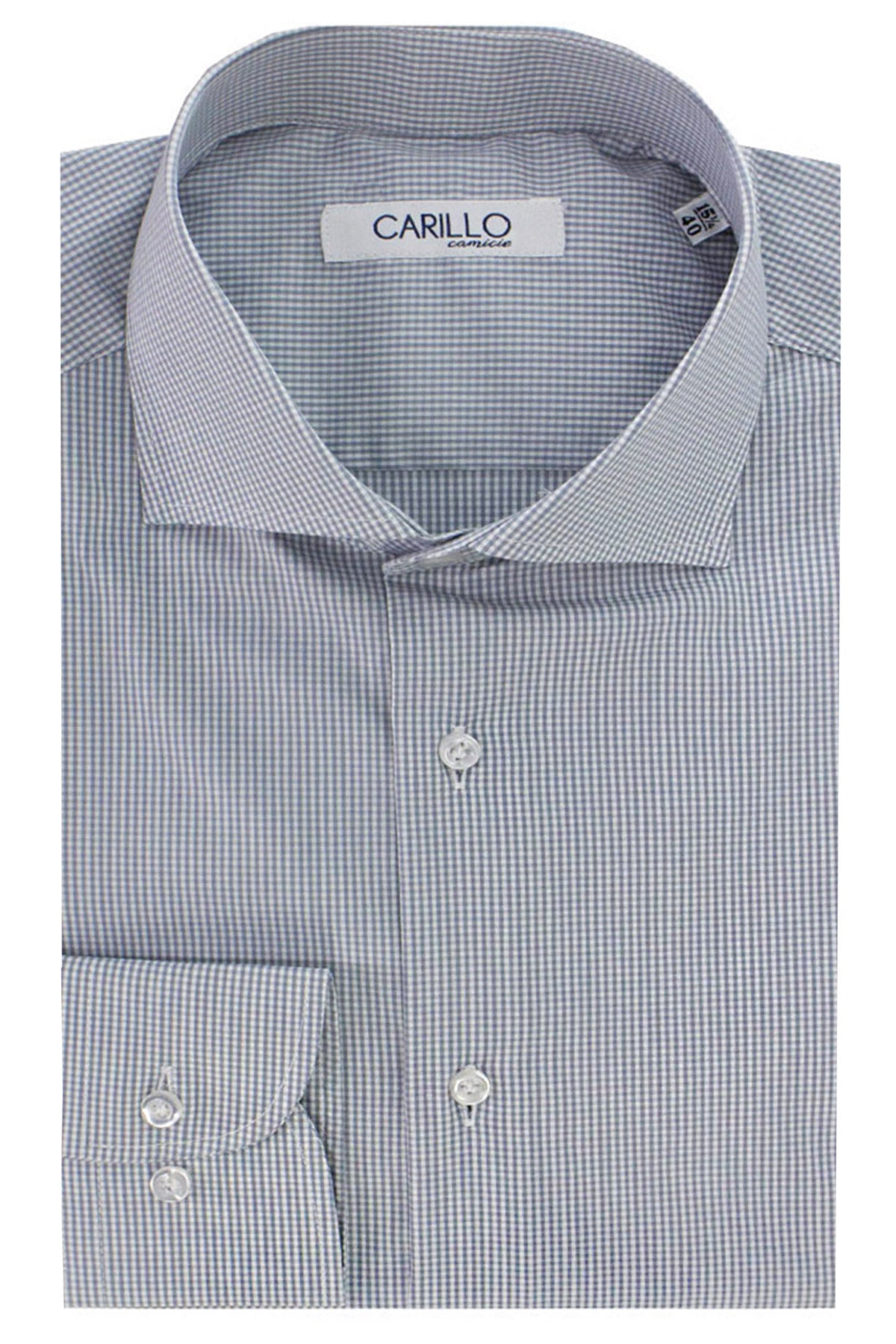 Camicia Uomo microquadro Slim Fit Collo semi francese cotone Elasticizzata casual e elegante