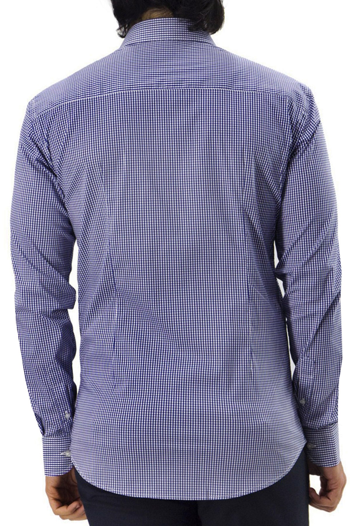 Camicia Uomo microquadro exta Slim Fit Collo semi francese cotone Elasticizzata casual e elegante