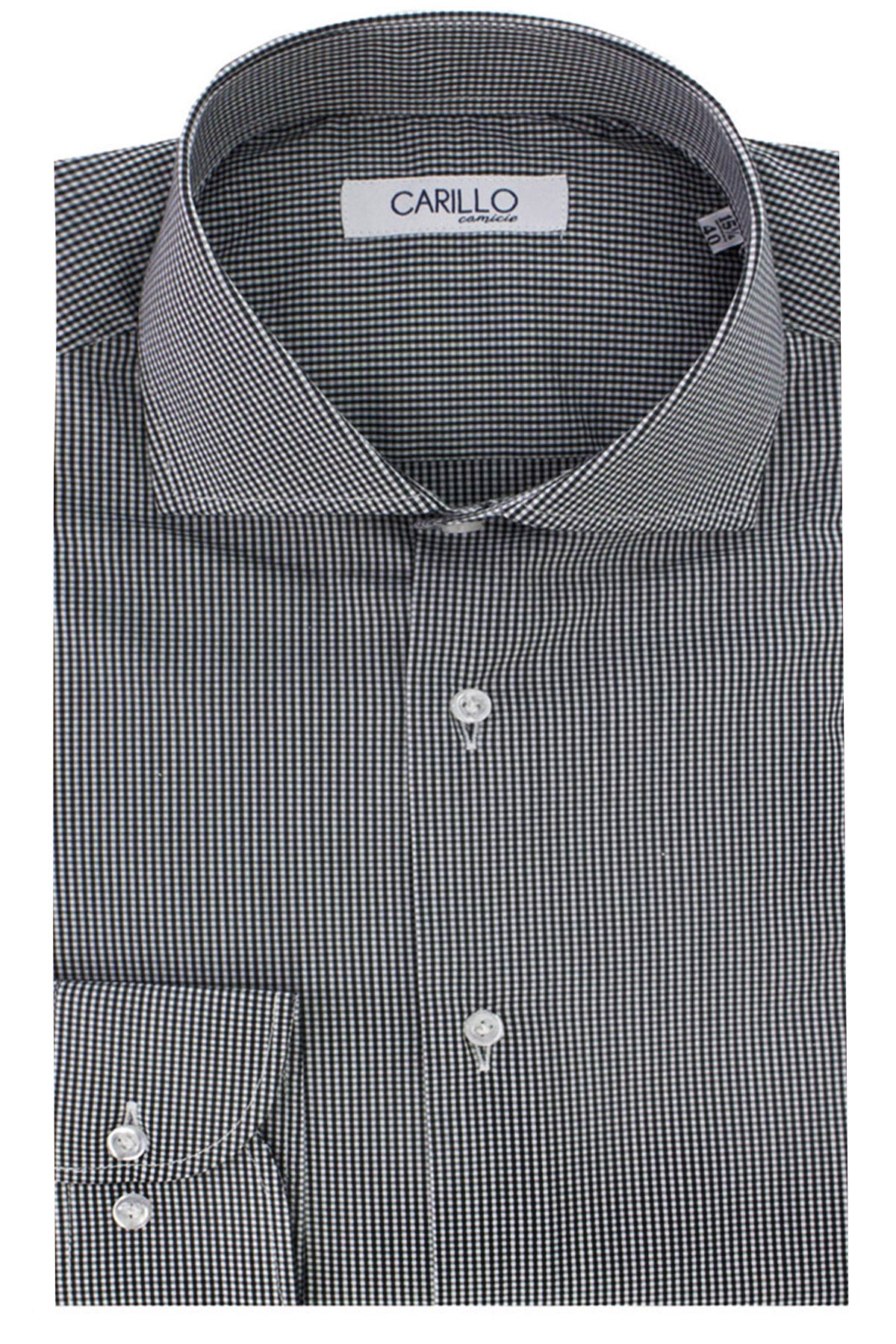 Camicia Uomo microquadro Slim Fit Collo semi francese cotone Elasticizzata casual e elegante