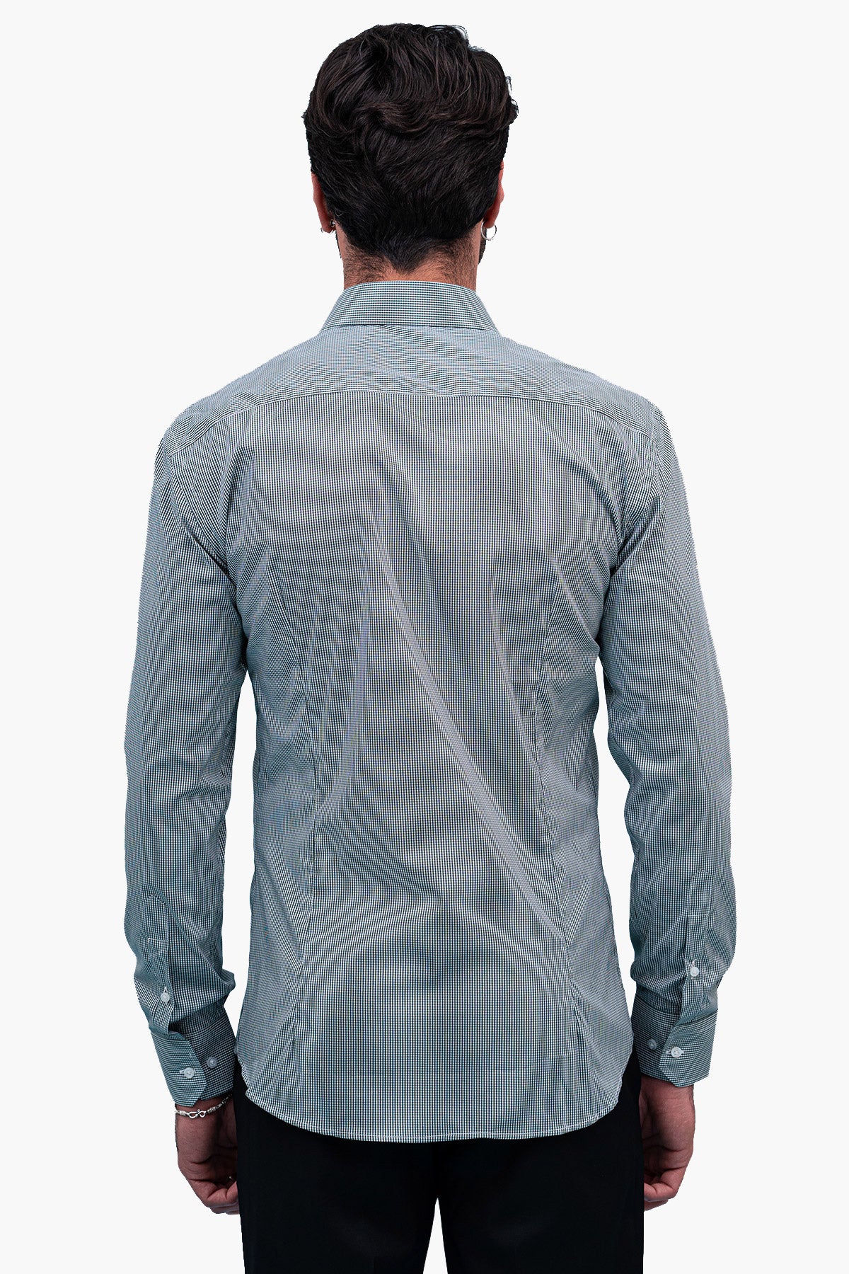 Camicia Uomo microquadro Slim Fit Collo semi francese cotone Elasticizzata casual e elegante