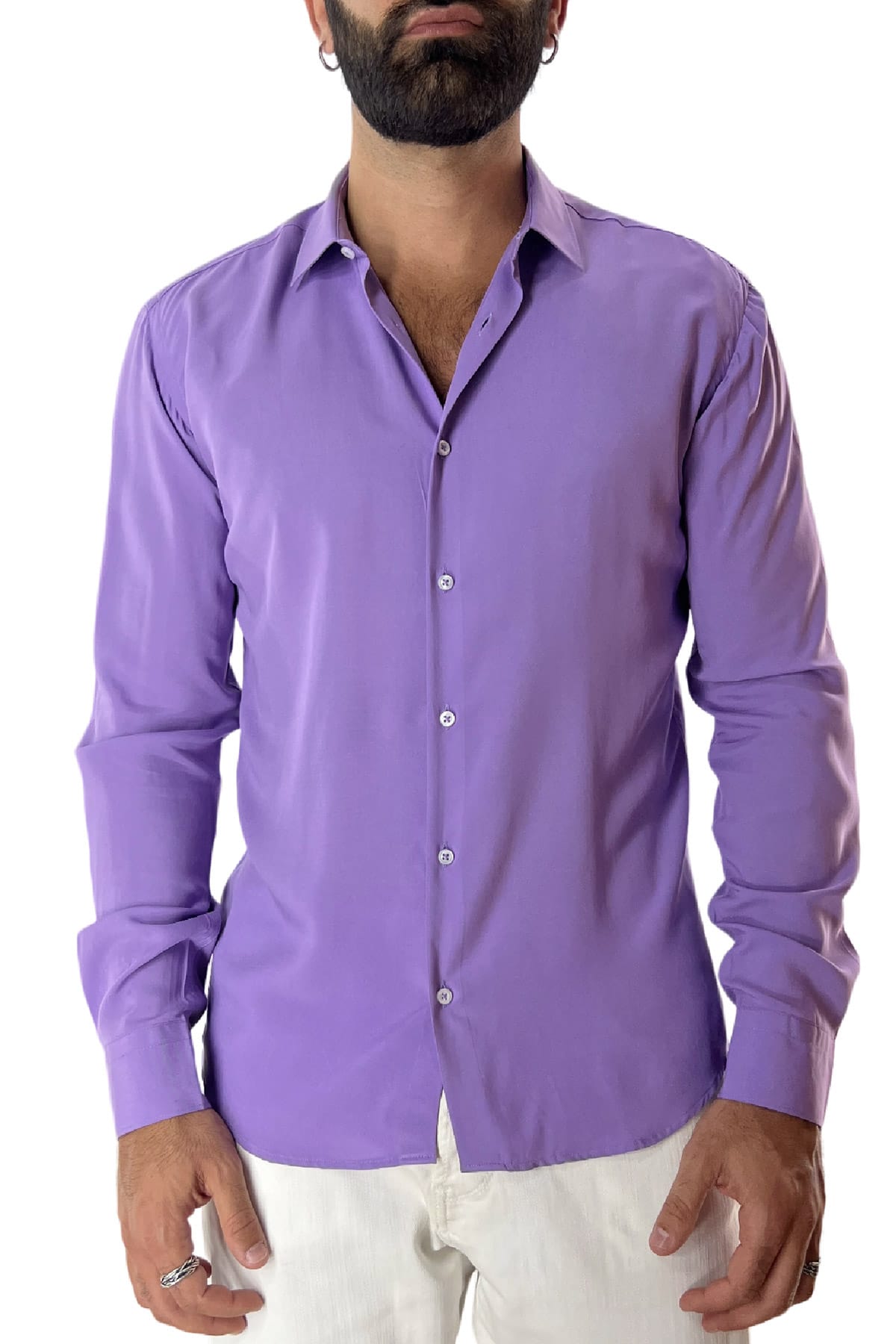 Camicia Uomo Casual In Viscosa effetto seta vestibilita comoda Collo Italiano Piccolo.