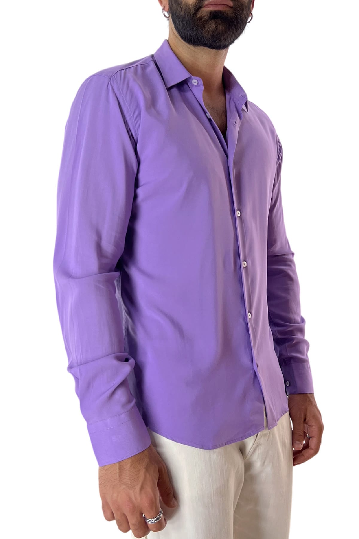 Camicia Uomo Casual In Viscosa effetto seta vestibilita comoda Collo Italiano Piccolo.