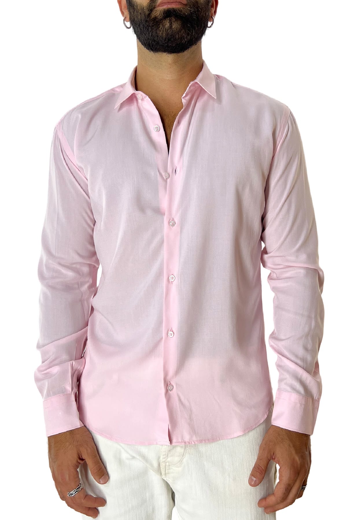 Camicia Uomo Casual In Viscosa effetto seta vestibilita comoda Collo Italiano Piccolo.