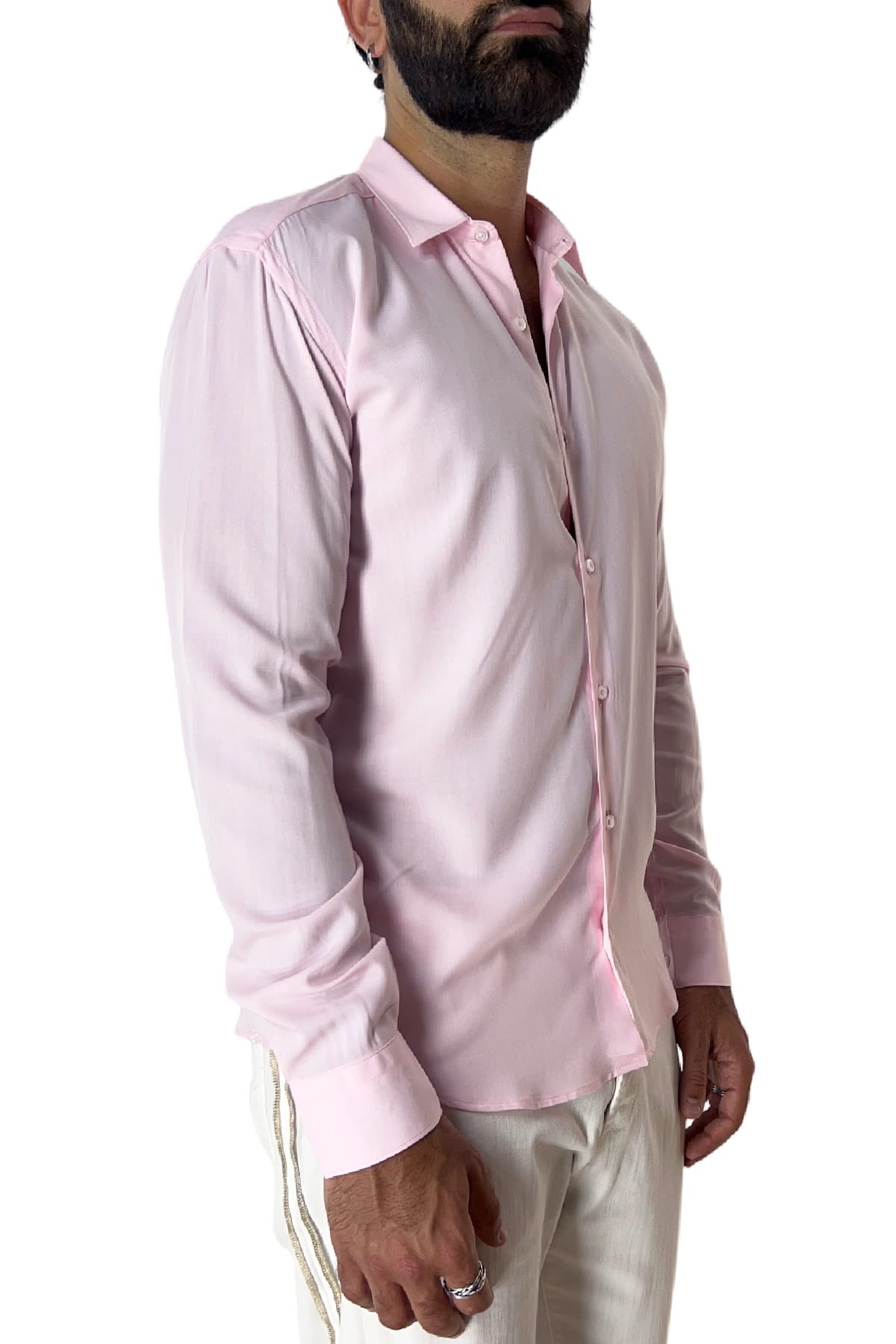 Camicia Uomo Casual In Viscosa effetto seta vestibilita comoda Collo Italiano Piccolo.