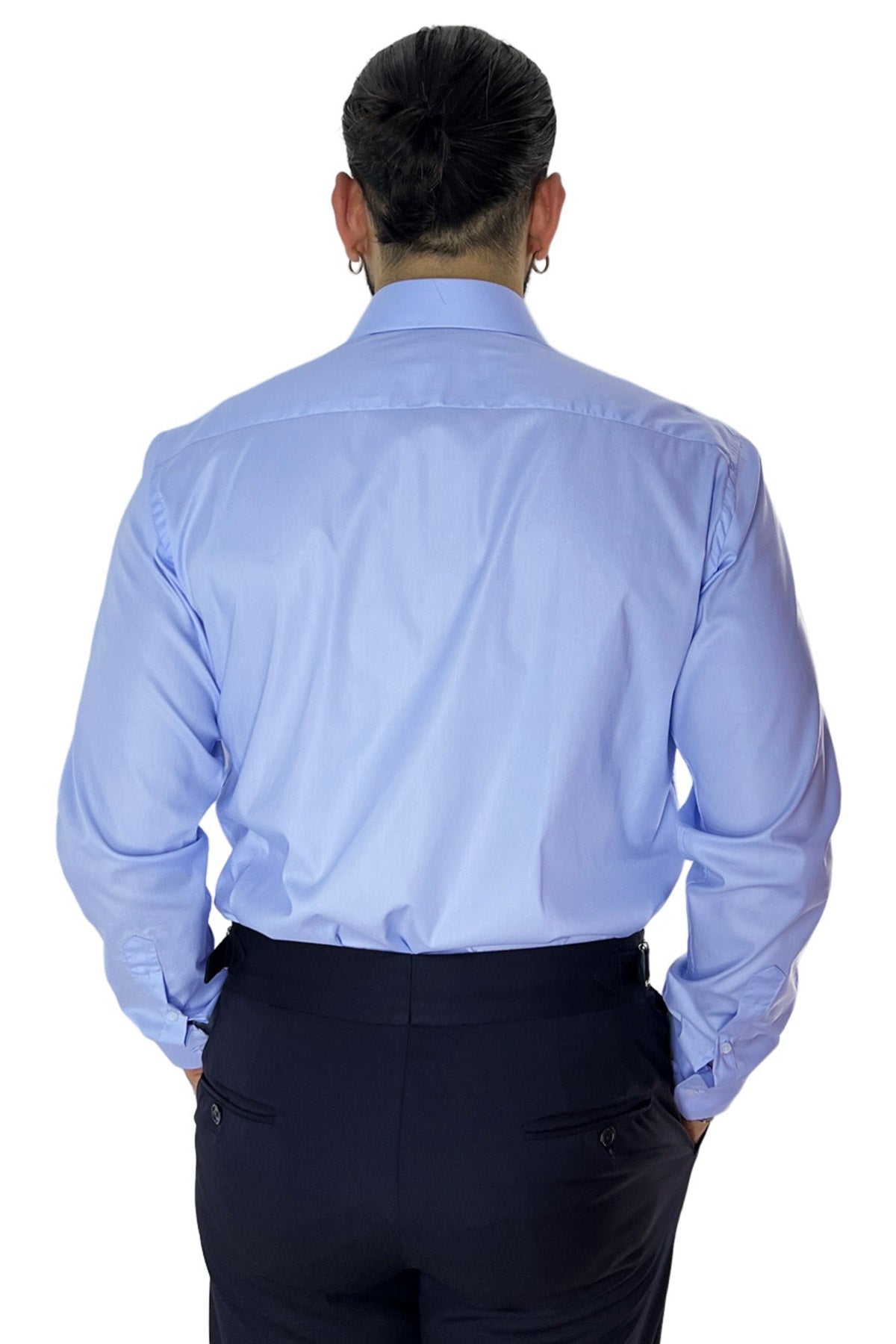 Camicia Uomo Regular fit cotone Elastico Collo semi francese tinta unita Casual ed elegante