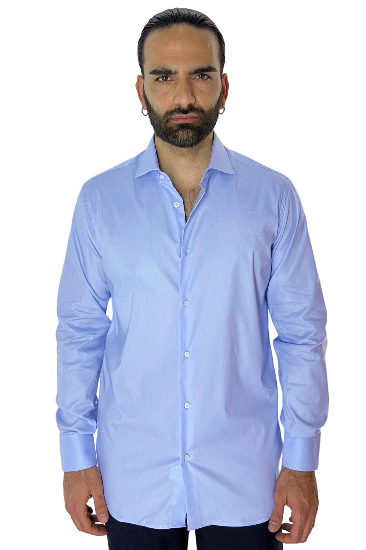 Camicia Uomo Regular fit cotone Elastico Collo semi francese tinta unita Casual ed elegante