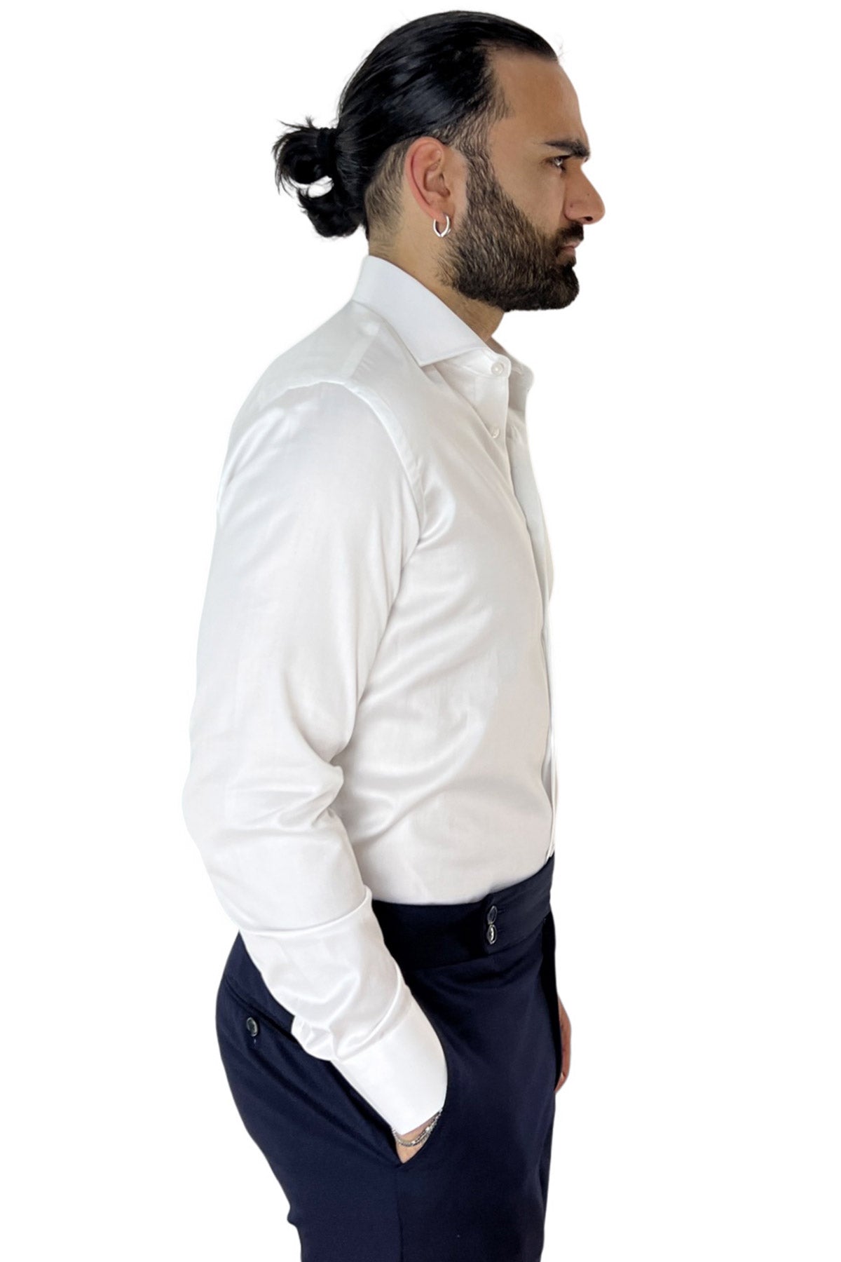 Camicia Uomo Regular fit cotone Elastico Collo semi francese tinta unita Casual ed elegante