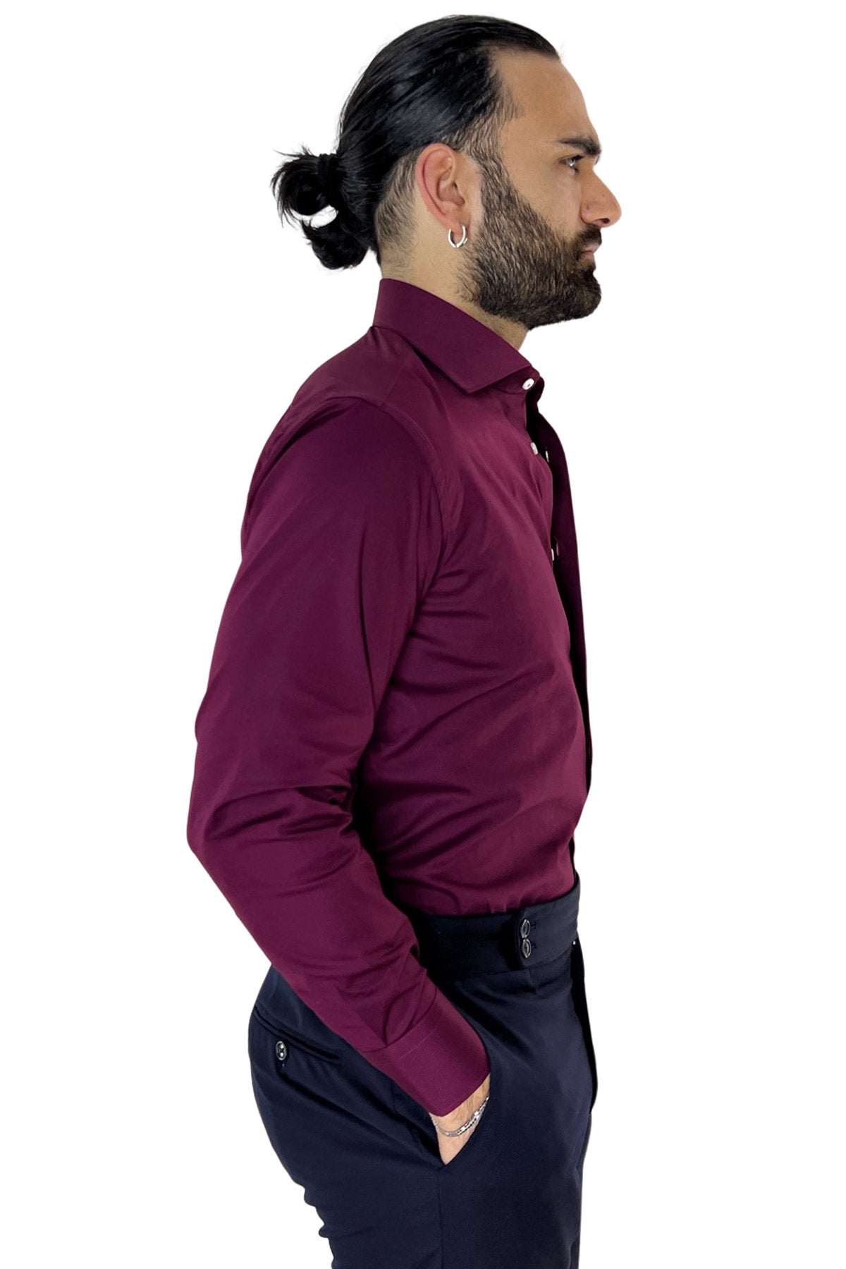 Camicia Uomo Regular fit cotone Elastico Collo semi francese tinta unita Casual ed elegante