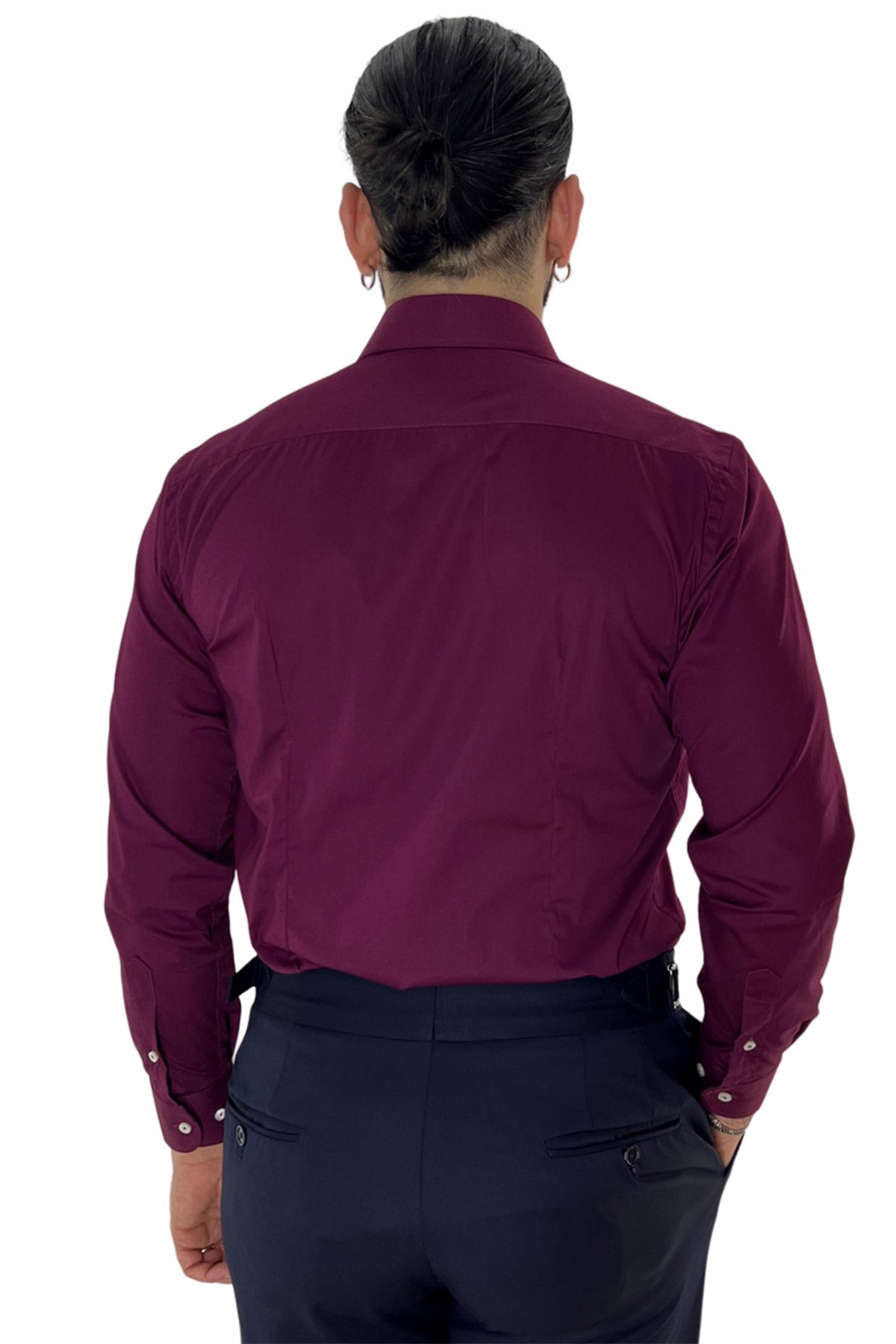 Camicia Uomo Regular fit cotone Elastico Collo semi francese tinta unita Casual ed elegante