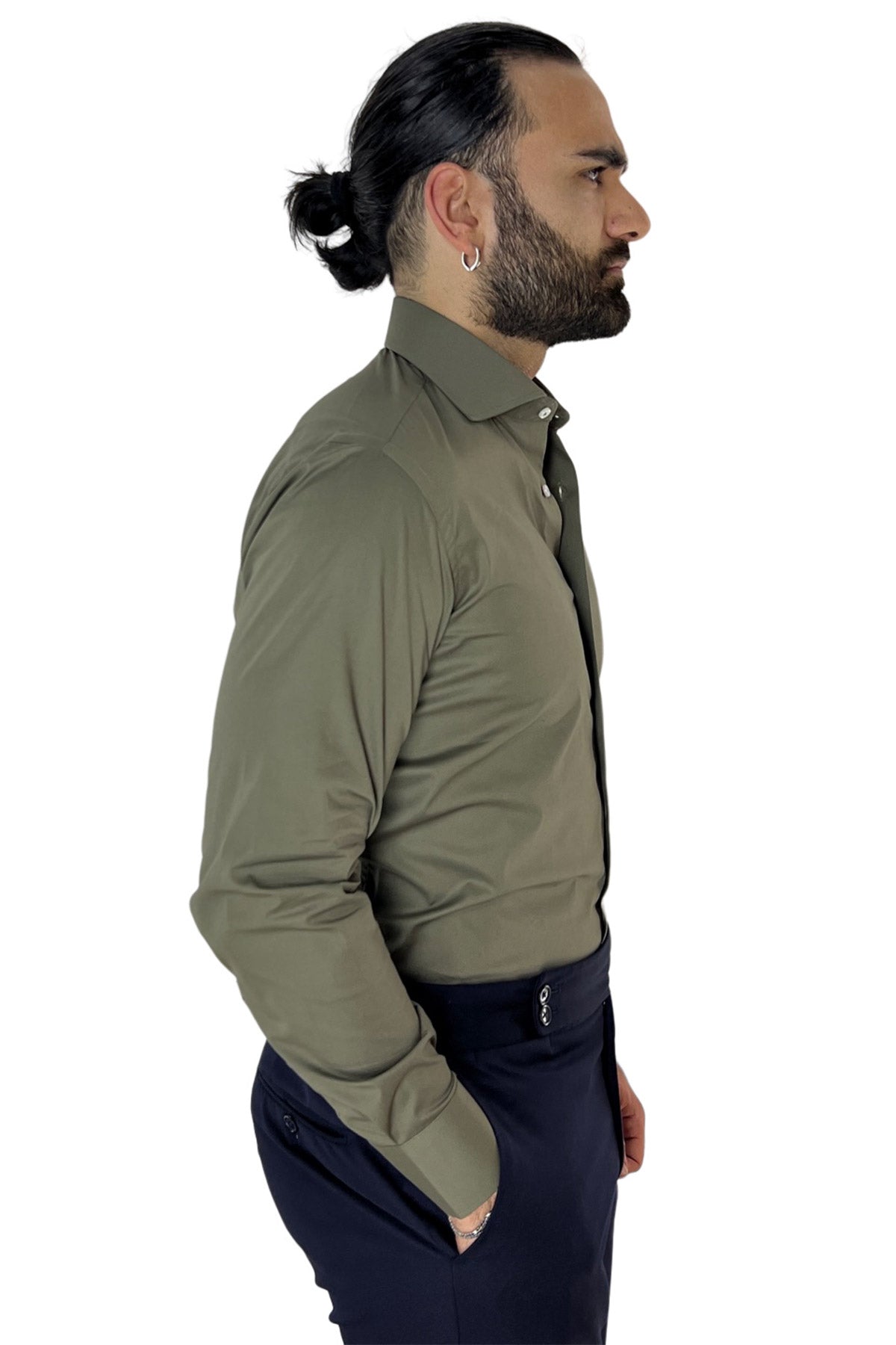 Camicia Uomo Regular fit cotone Elastico Collo semi francese tinta unita Casual ed elegante
