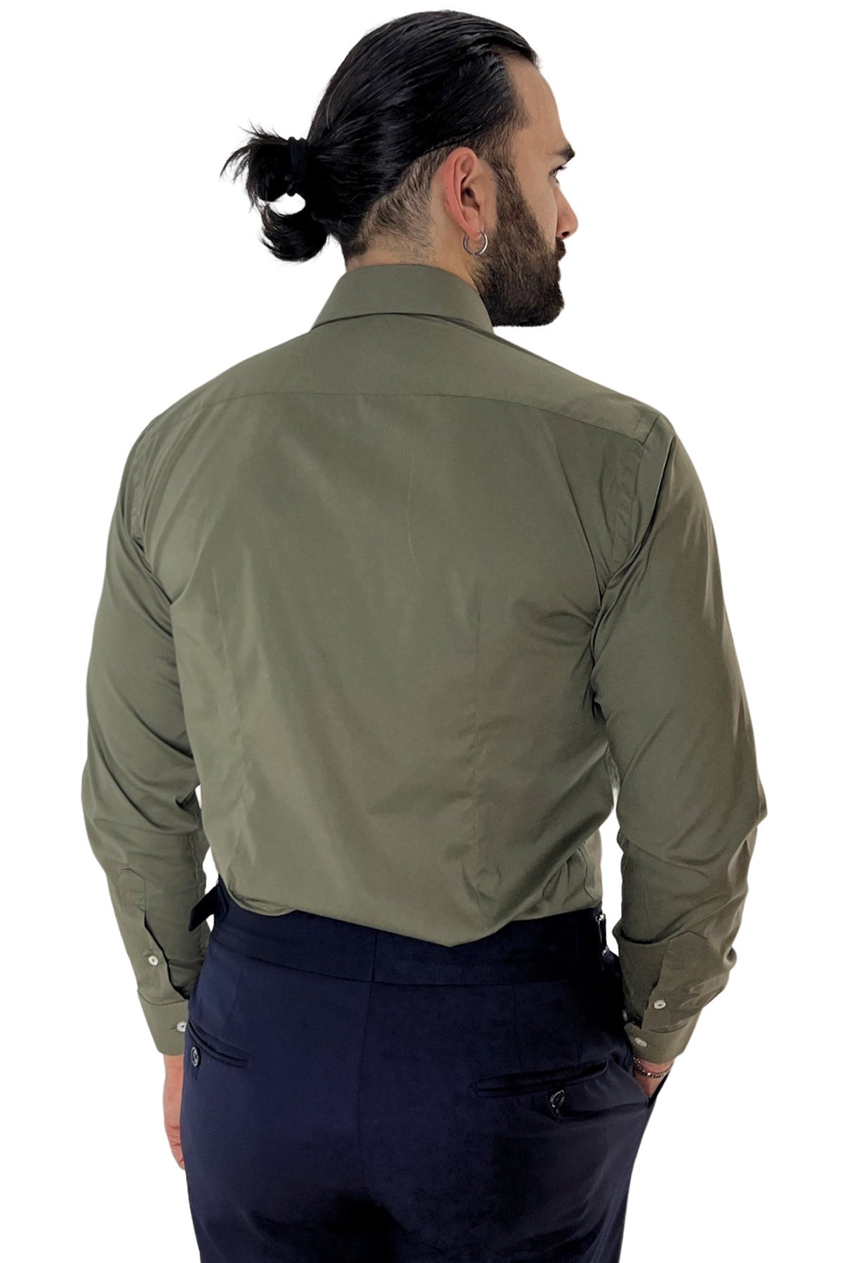 Camicia Uomo Regular fit cotone Elastico Collo semi francese tinta unita Casual ed elegante