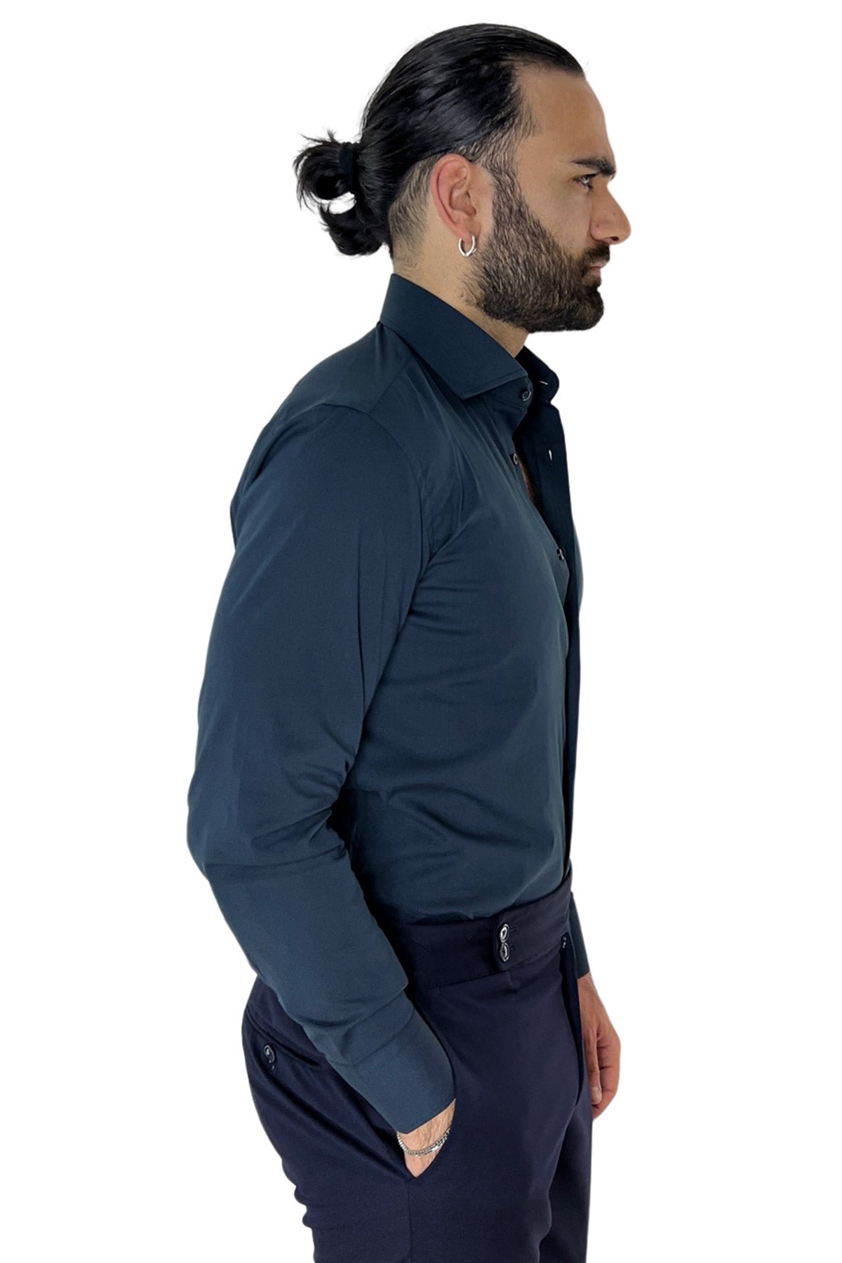 Camicia Uomo Regular fit cotone Elastico Collo semi francese tinta unita Casual ed elegante