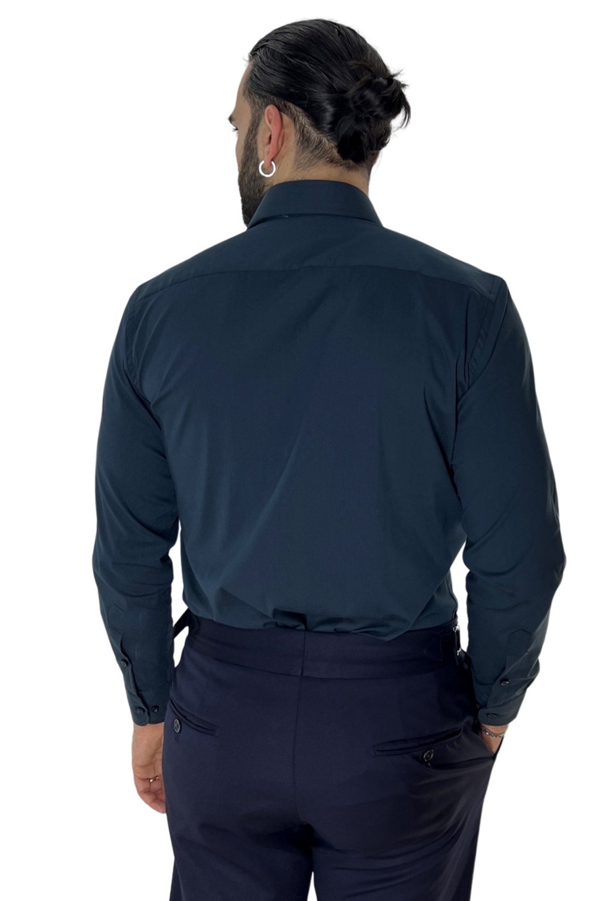 Camicia Uomo Regular fit cotone Elastico Collo semi francese tinta unita Casual ed elegante