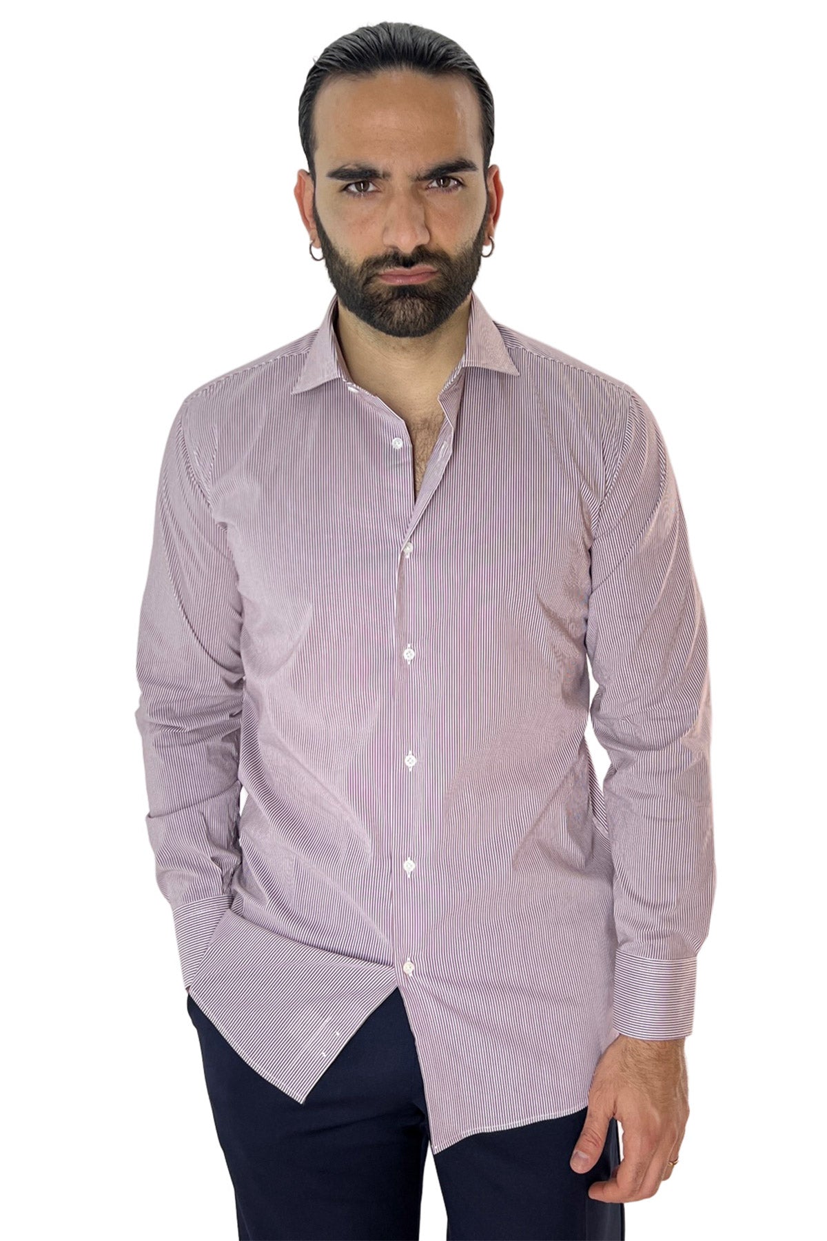 Camicia Uomo millerighe Regular fit Elasticizzata Collo semi francese sia Casual che Elegante