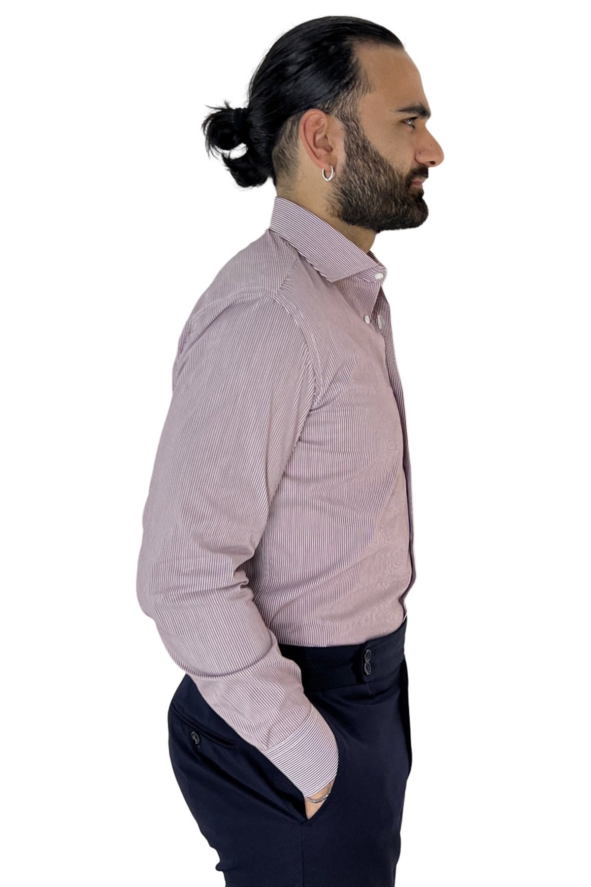 Camicia Uomo millerighe Regular fit Elasticizzata Collo semi francese sia Casual che Elegante
