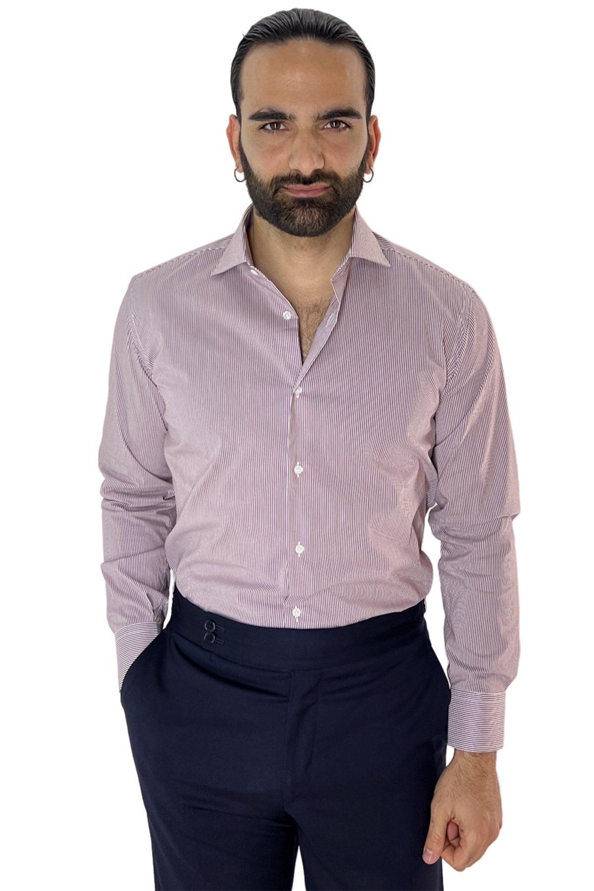 Camicia Uomo millerighe Regular fit Elasticizzata Collo semi francese sia Casual che Elegante