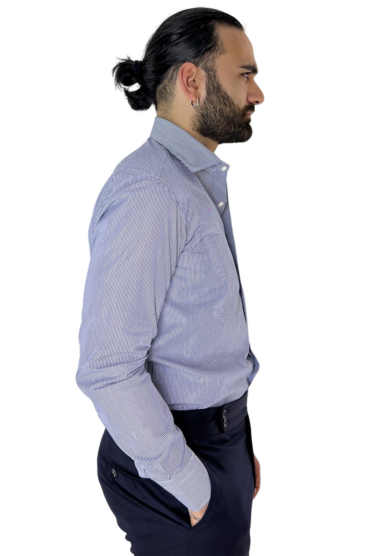 Camicia Uomo millerighe Regular fit Elasticizzata Collo semi francese sia Casual che Elegante