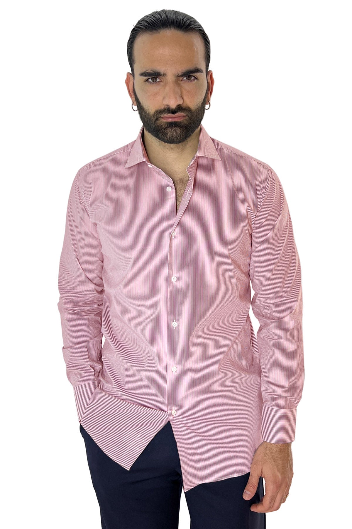 Camicia Uomo millerighe Regular fit Elasticizzata Collo semi francese sia Casual che Elegante