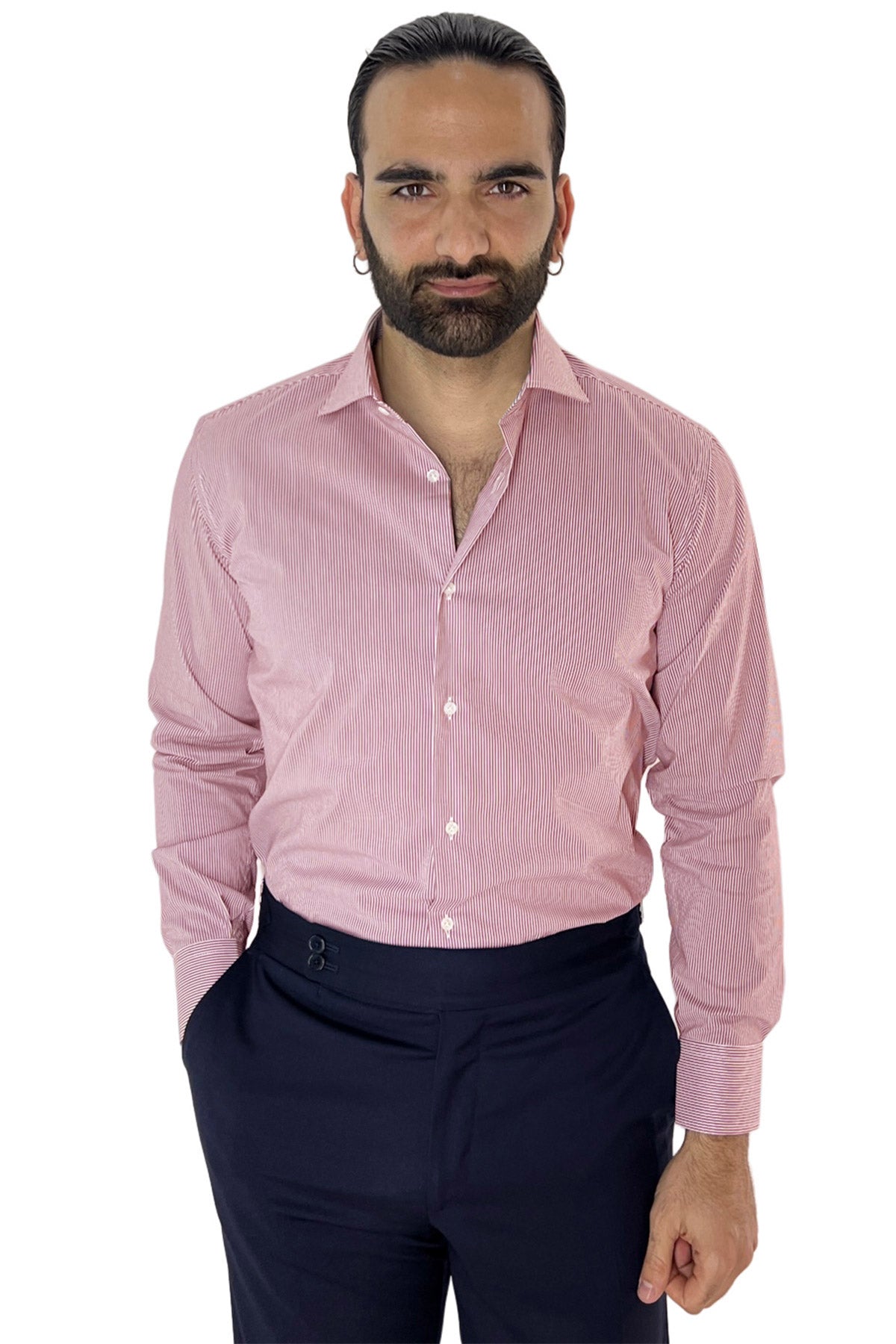 Camicia Uomo millerighe Regular fit Elasticizzata Collo semi francese sia Casual che Elegante