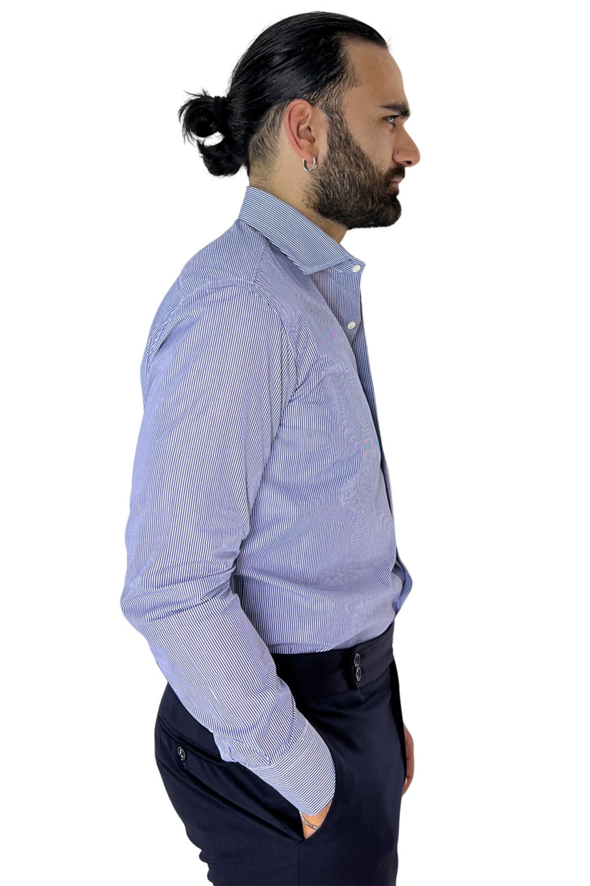 Camicia Uomo millerighe Regular fit Elasticizzata Collo semi francese sia Casual che Elegante