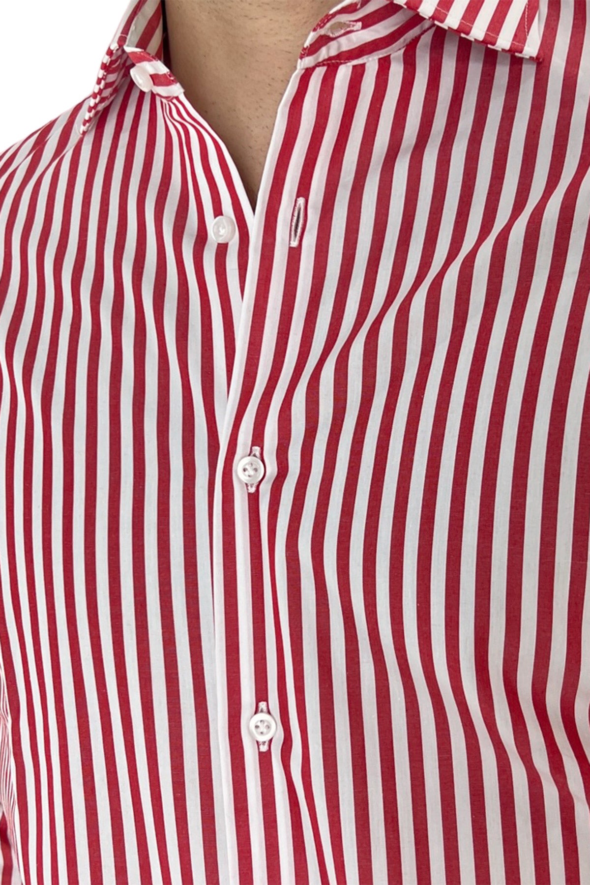 Camicia Uomo riga media 100% cotone collo semi francese Regular Fit made in italy Casual e Elegante