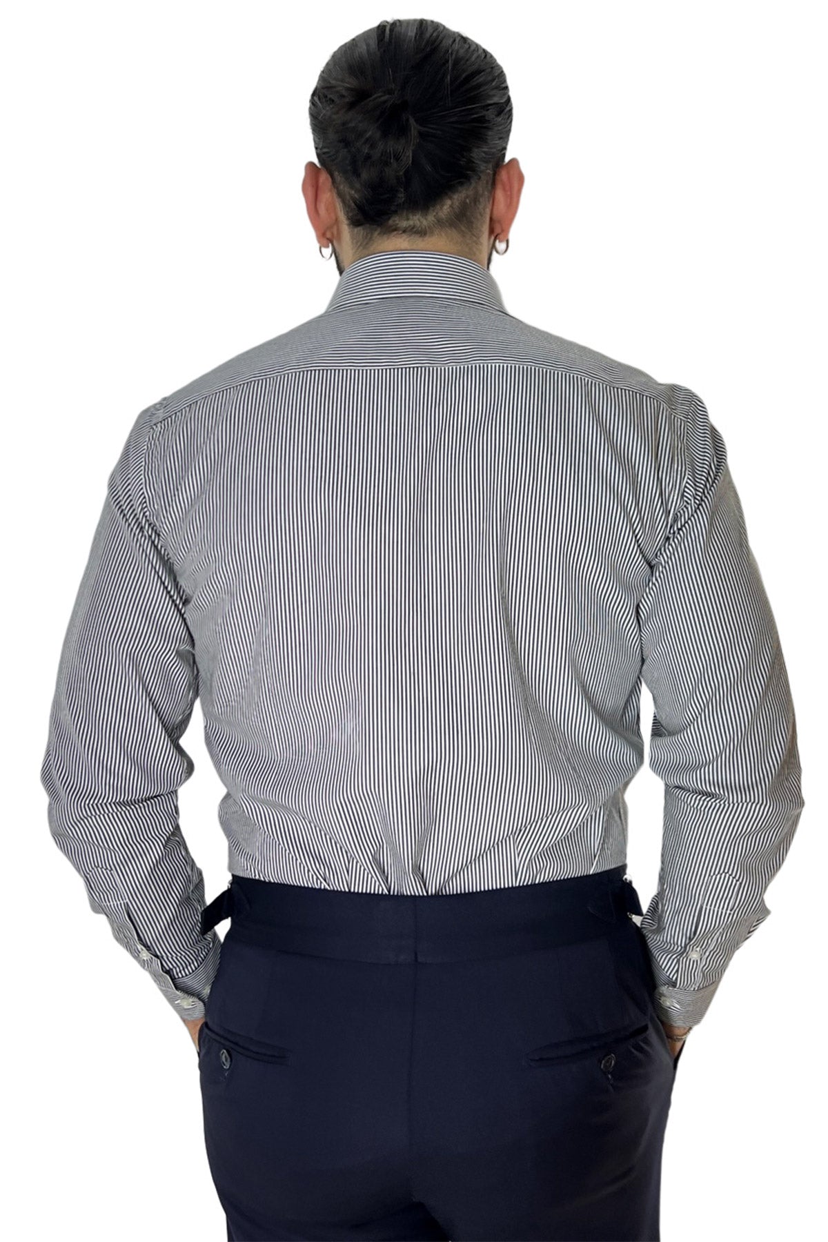 Camicia Uomo riga larga 100% cotone collo semi francese Regular Fit made in italy Casual e Elegante