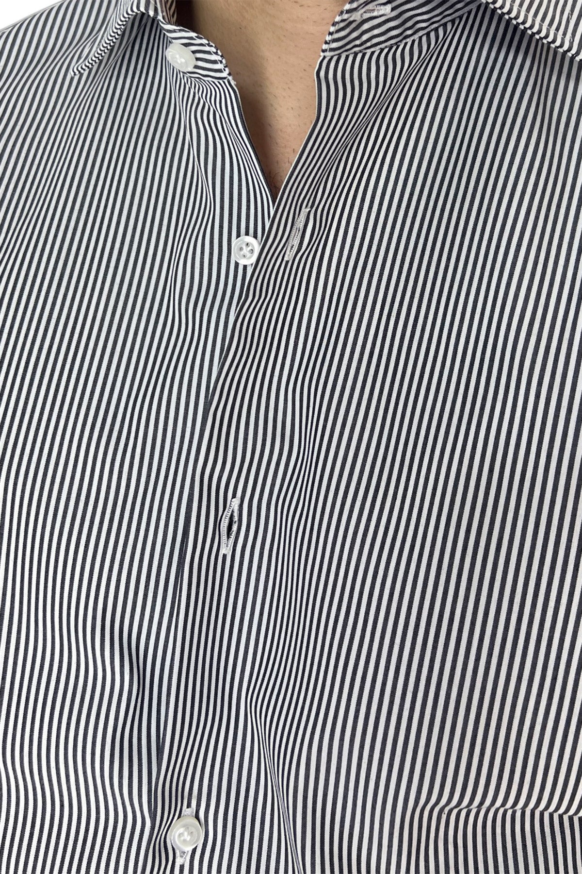 Camicia Uomo riga larga 100% cotone collo semi francese Regular Fit made in italy Casual e Elegante