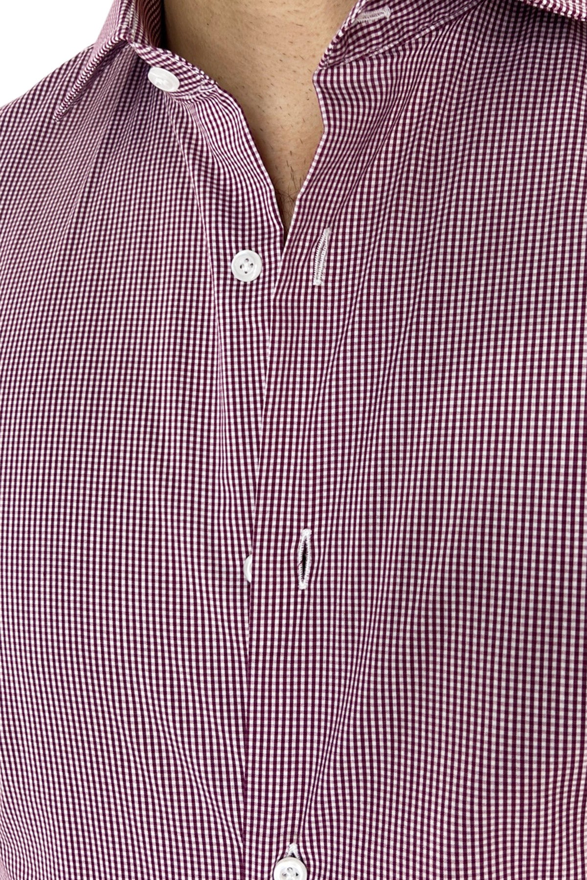 Camicia Uomo micro quadro Regular Fit Collo semi francese cotone Elasticizzata casual ed elegante