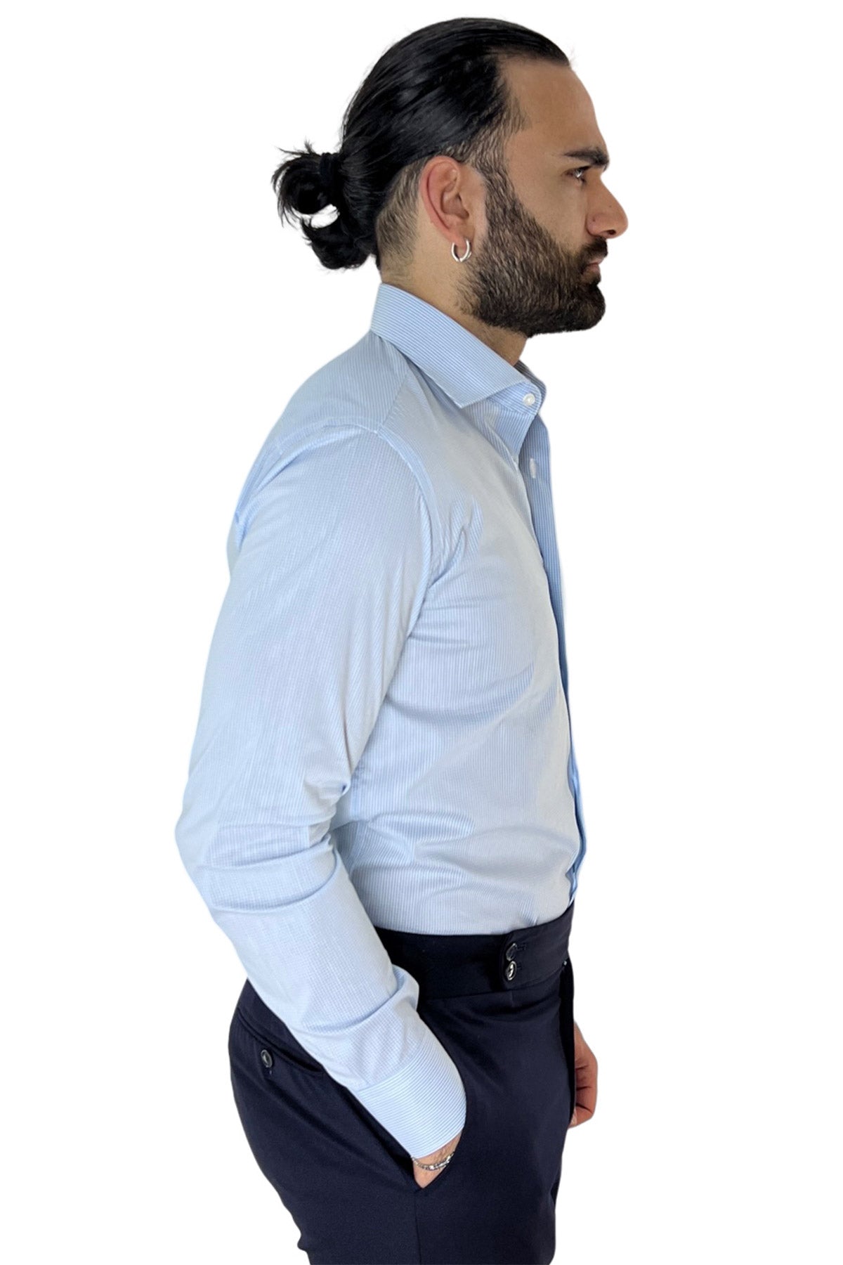 Camicia Uomo micro quadro Regular Fit Collo semi francese cotone Elasticizzata casual ed elegante
