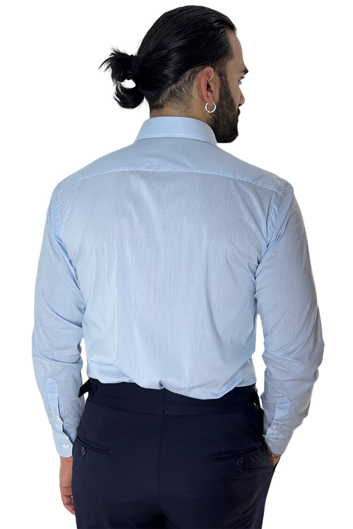 Camicia Uomo micro quadro Regular Fit Collo semi francese cotone Elasticizzata casual ed elegante