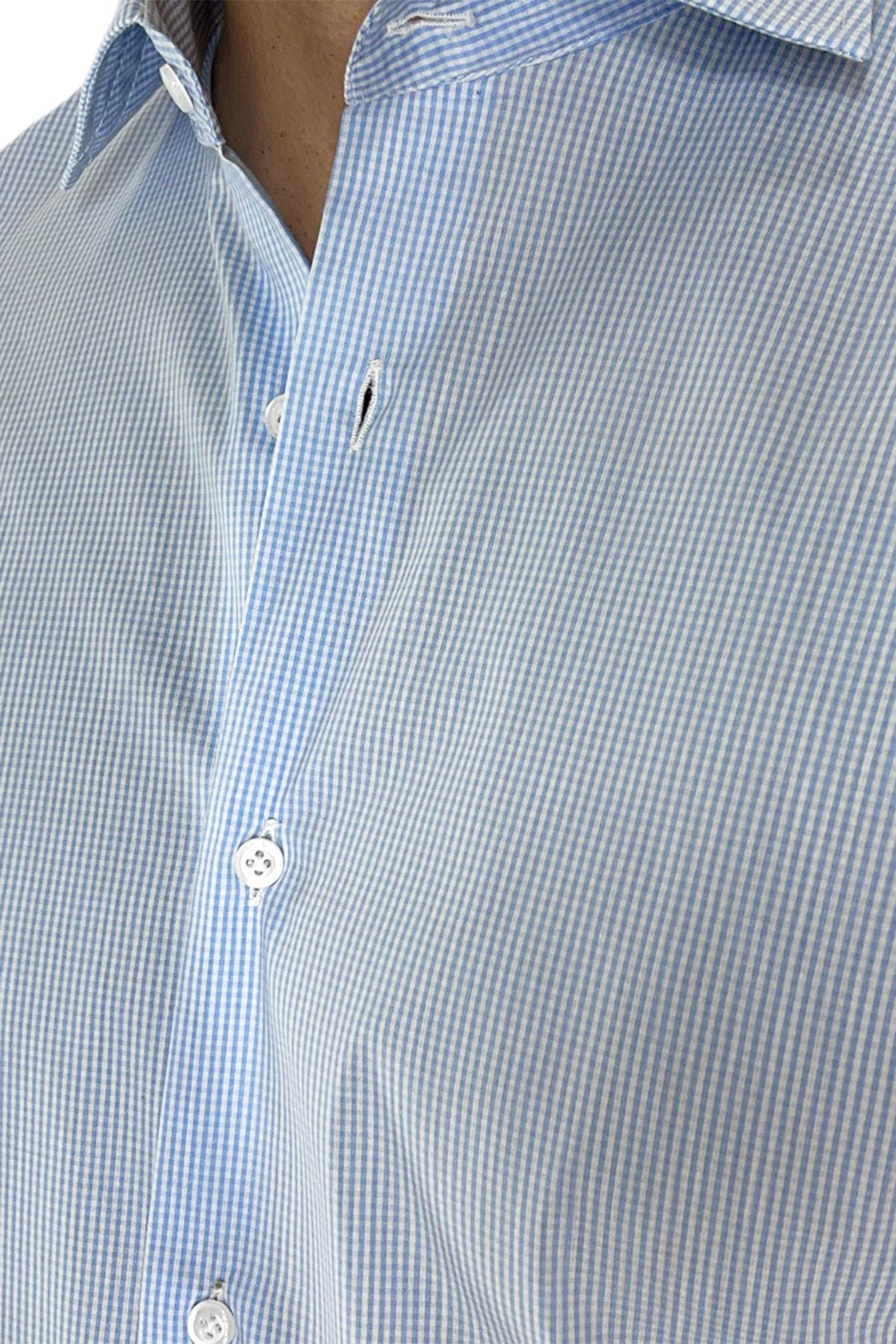 Camicia Uomo micro quadro Regular Fit Collo semi francese cotone Elasticizzata casual ed elegante
