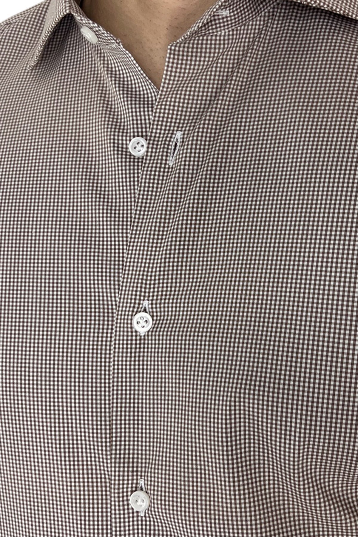 Camicia Uomo micro quadro Regular Fit Collo semi francese cotone Elasticizzata casual ed elegante