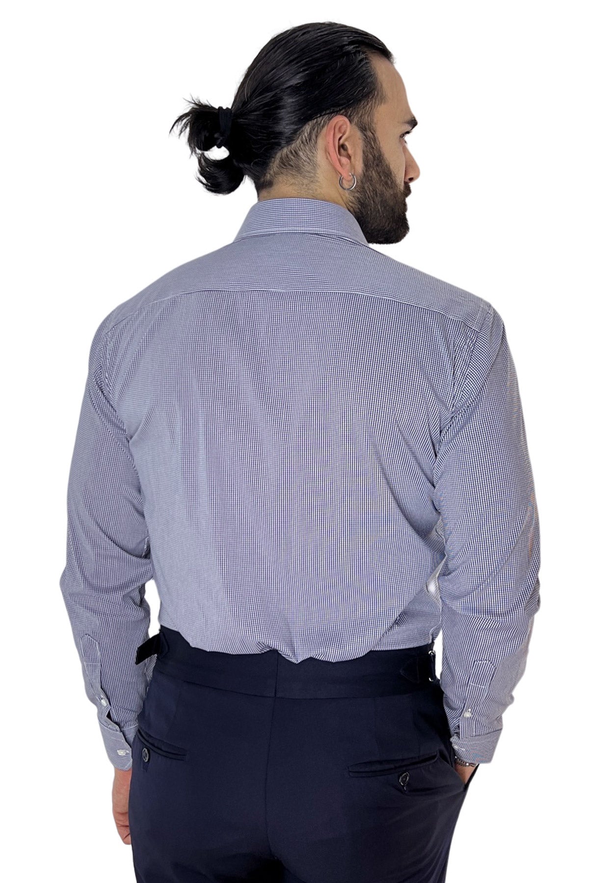 Camicia Uomo micro quadro Regular Fit Collo semi francese cotone Elasticizzata casual ed elegante