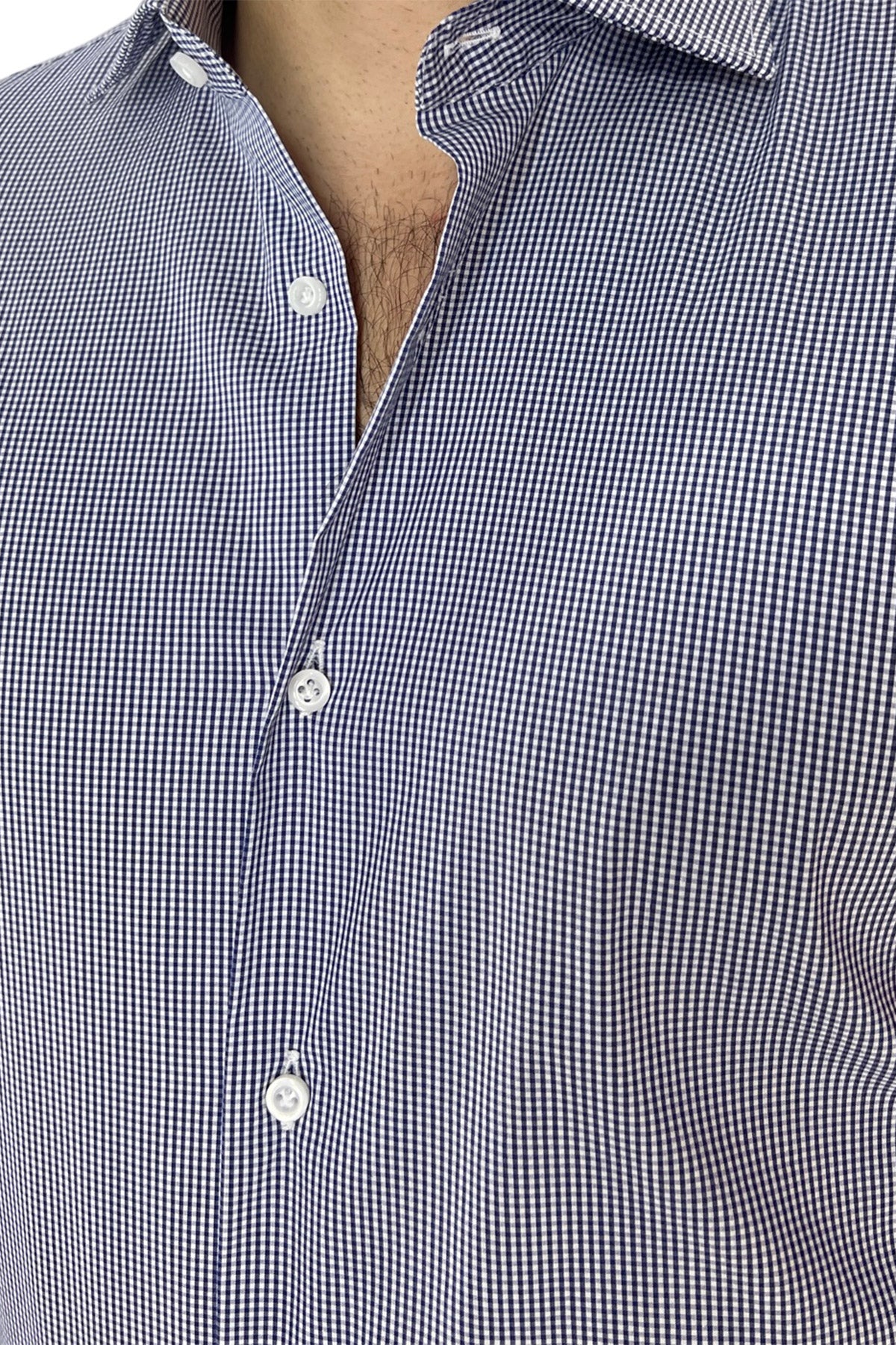 Camicia Uomo micro quadro Regular Fit Collo semi francese cotone Elasticizzata casual ed elegante