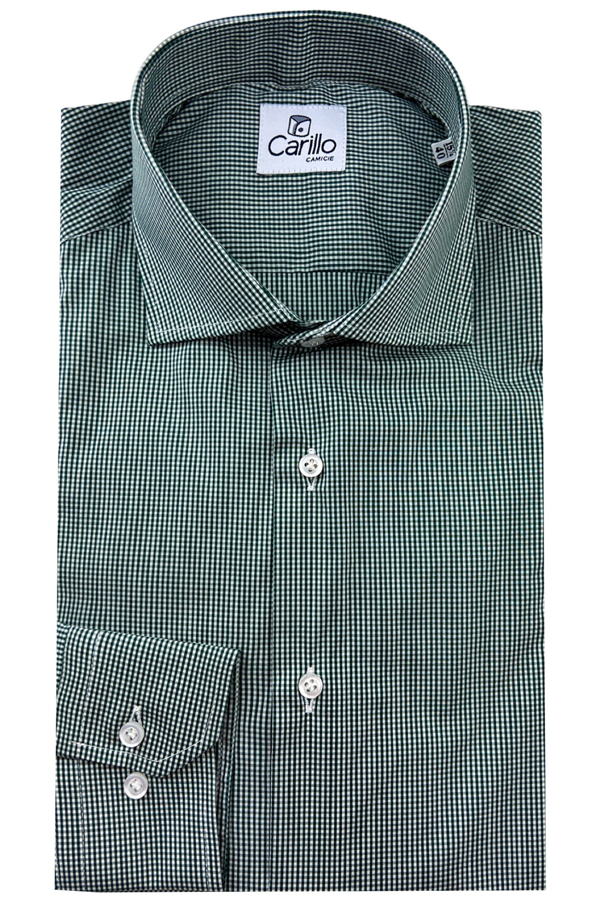 Camicia Uomo micro quadro Regular Fit Collo semi francese cotone Elasticizzata casual ed elegante