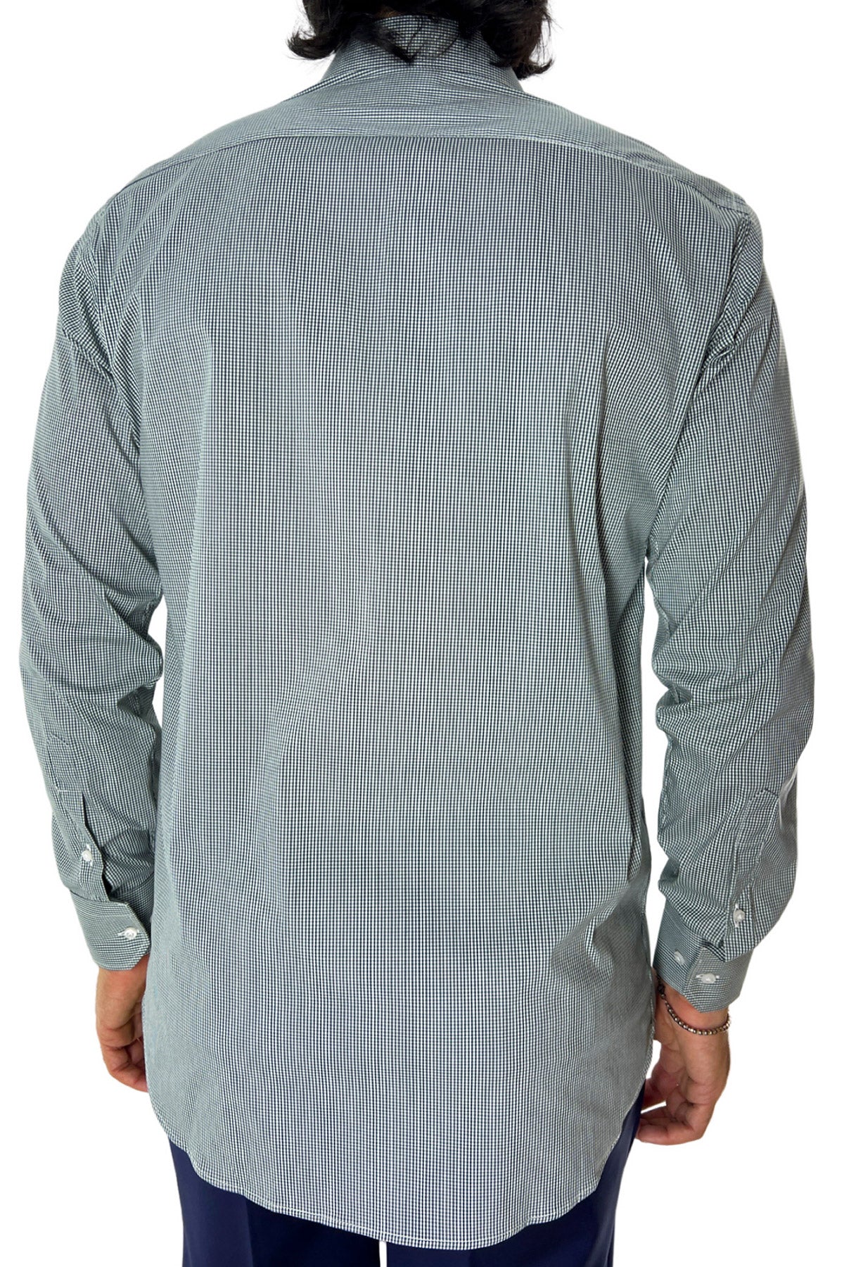 Camicia Uomo micro quadro Regular Fit Collo semi francese cotone Elasticizzata casual ed elegante