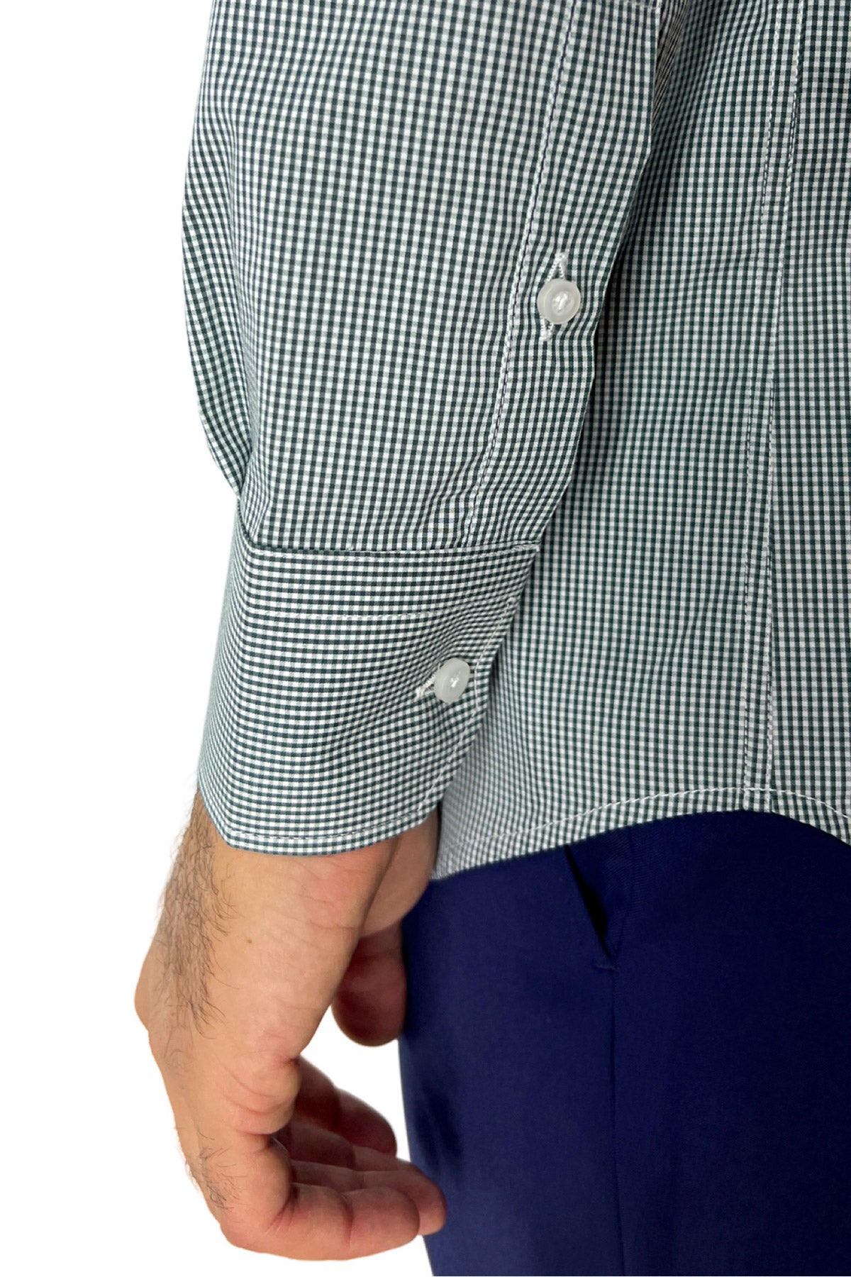 Camicia Uomo micro quadro Regular Fit Collo semi francese cotone Elasticizzata casual ed elegante